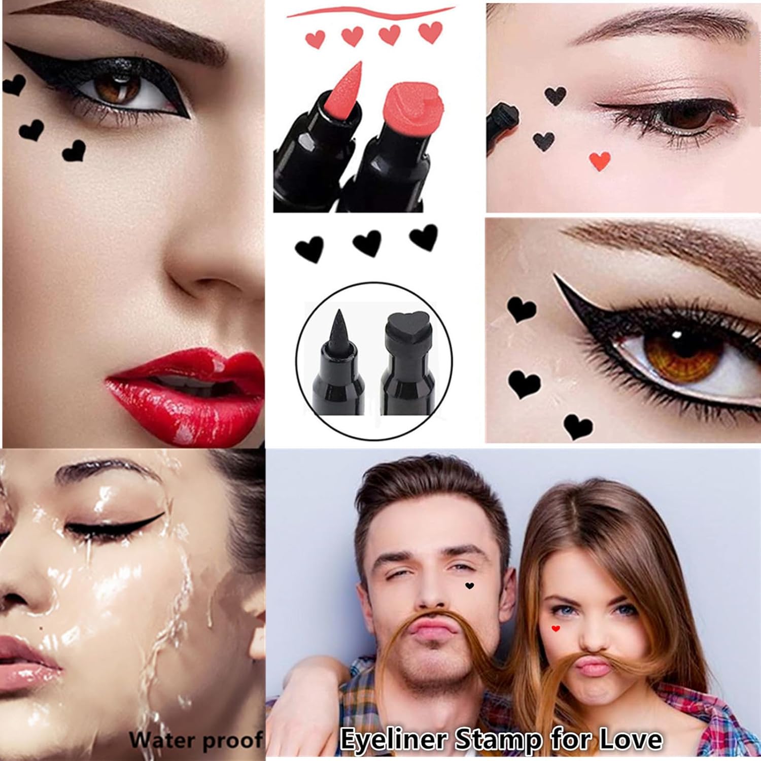 Go Ho 2PCS Waterproof Liquid Eyeliner Stamps Black Red Heart Design