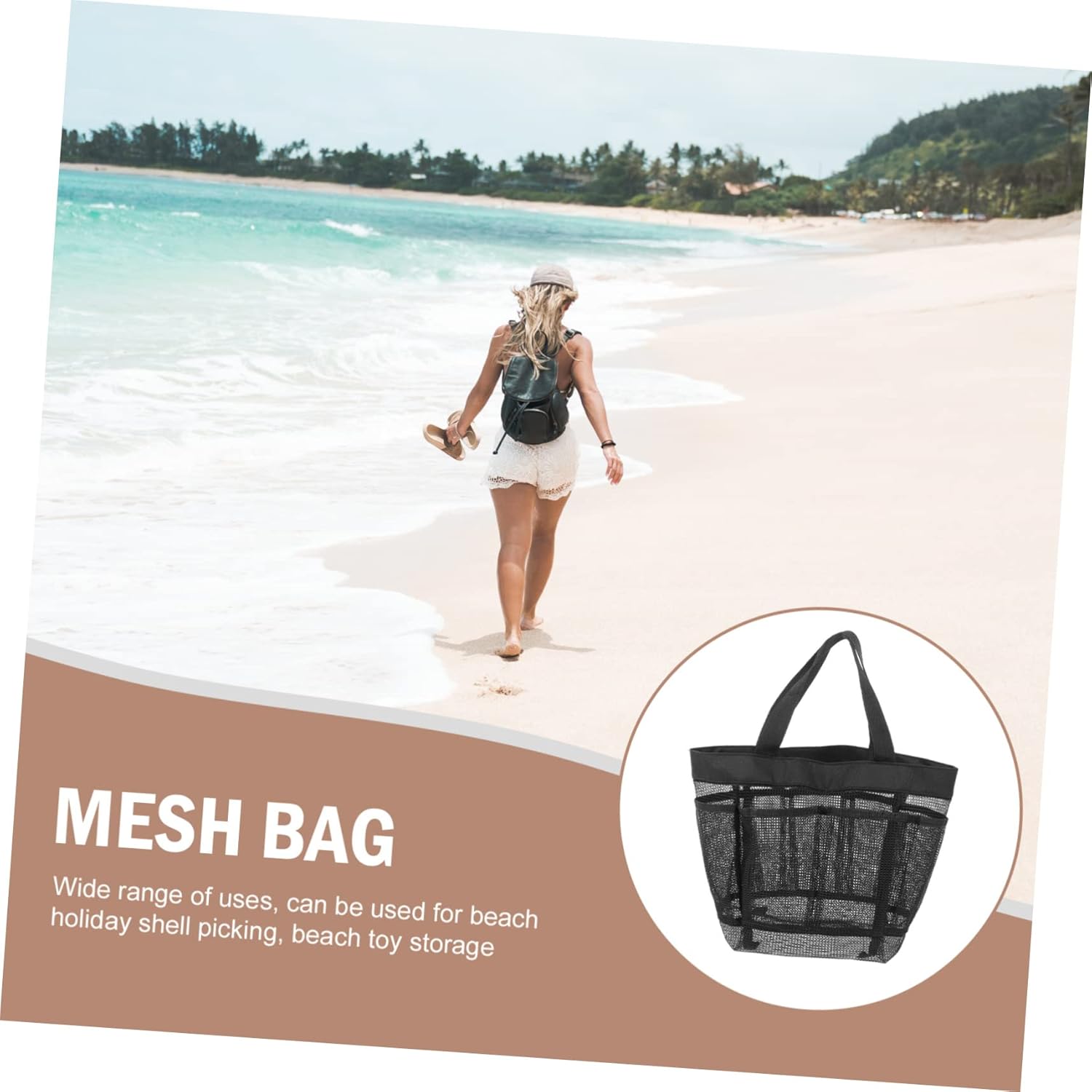 WOONEKY Beach Bag with 8 Pockets