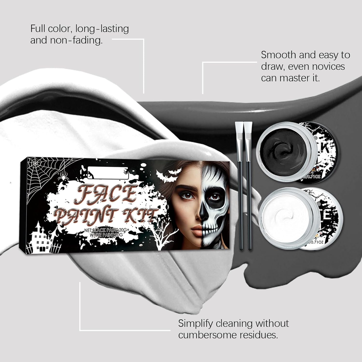 Halloween Face Paint Kit - Black White Full Coverage Cosplay Makeup