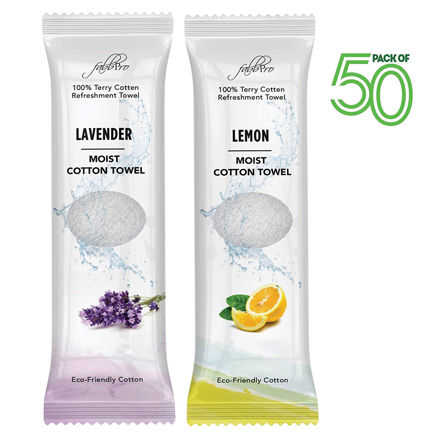 FABBPRO Oshibori Moist Terry Cotton Towels 50 Pack - Lemon Lavender Scented