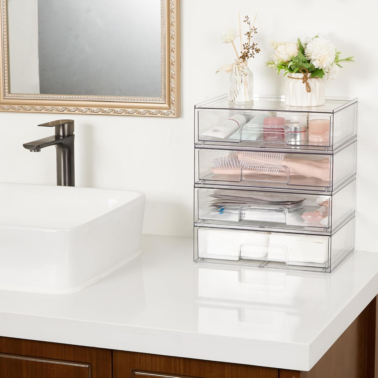 Vtopmart 121 W Clear Stackable Storage Drawers 2 Pack