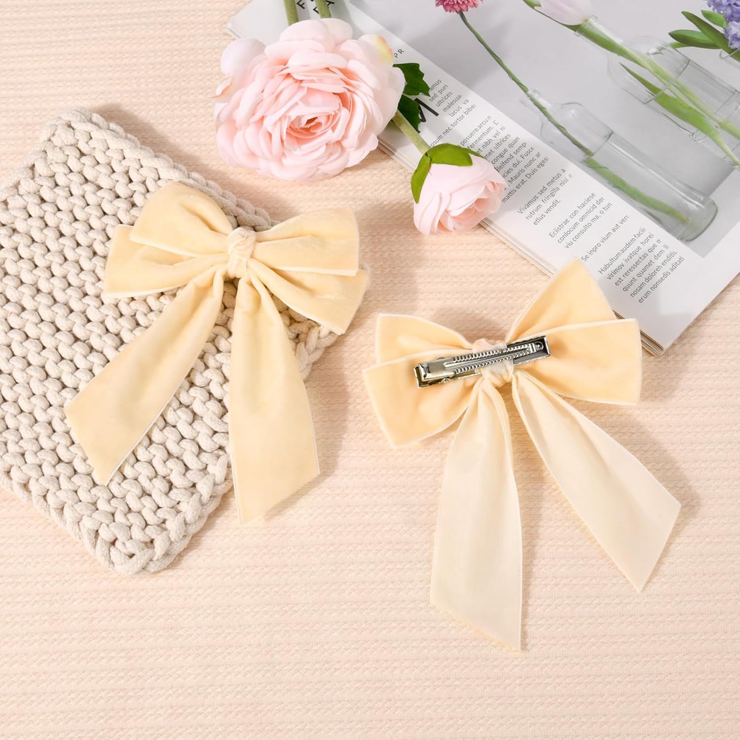 2PCS Velvet Hair Bow Clips for Women Girls Fall Kids Teens
