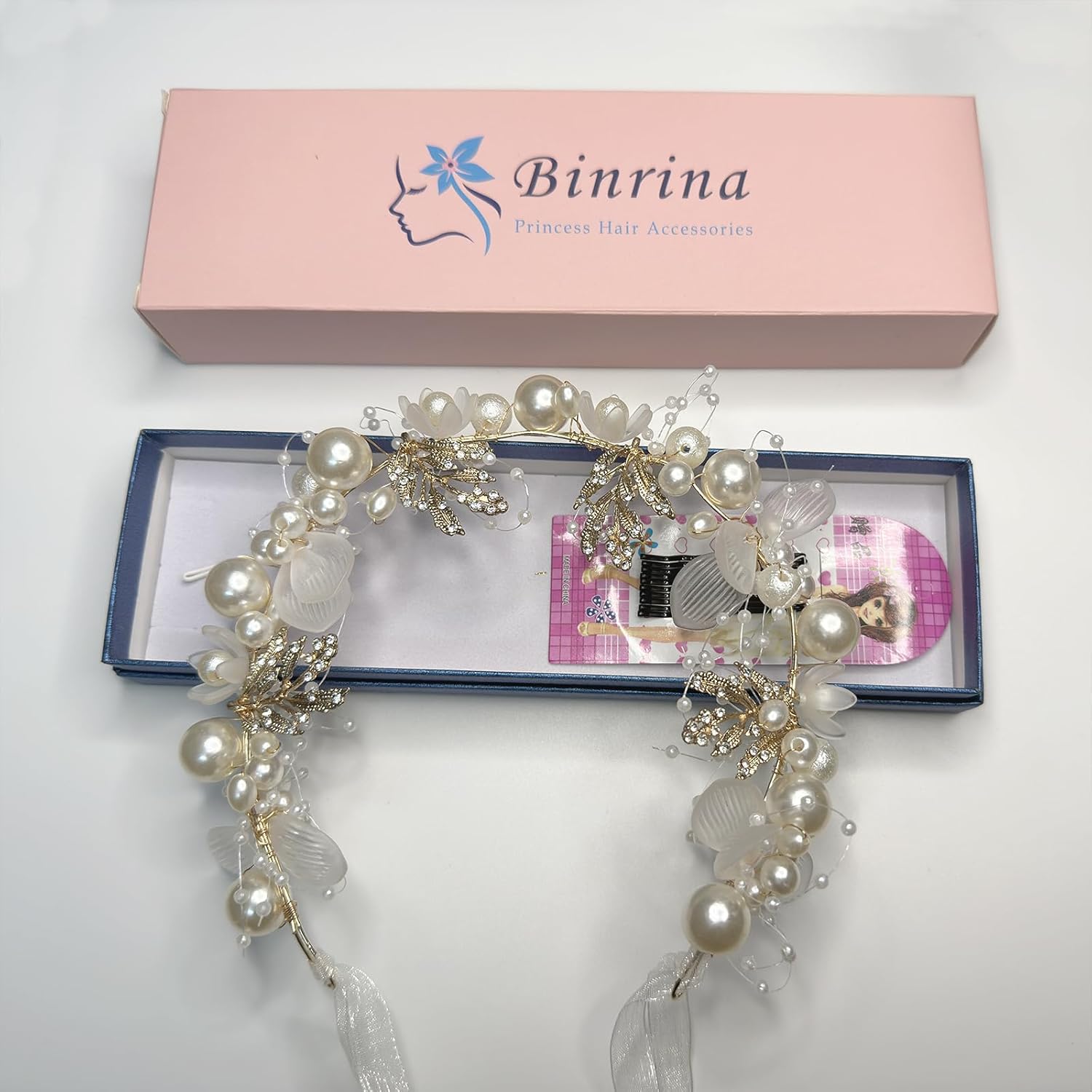 Binrina Hairband - Elegant Pearl Crystal Flower Headpiece for Princess Bridesmaid