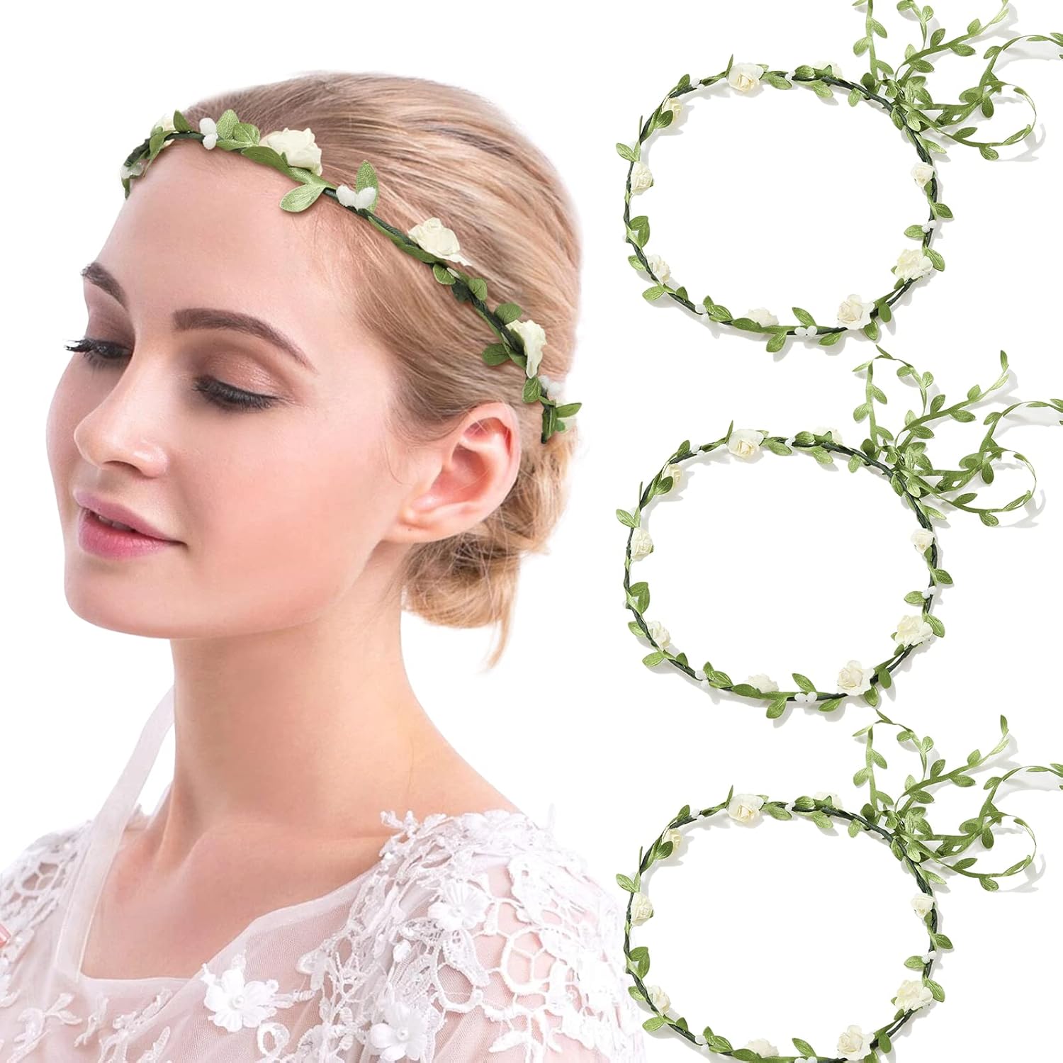 AWAYTR 3Pcs Flower Crown Headband for Wedding Party