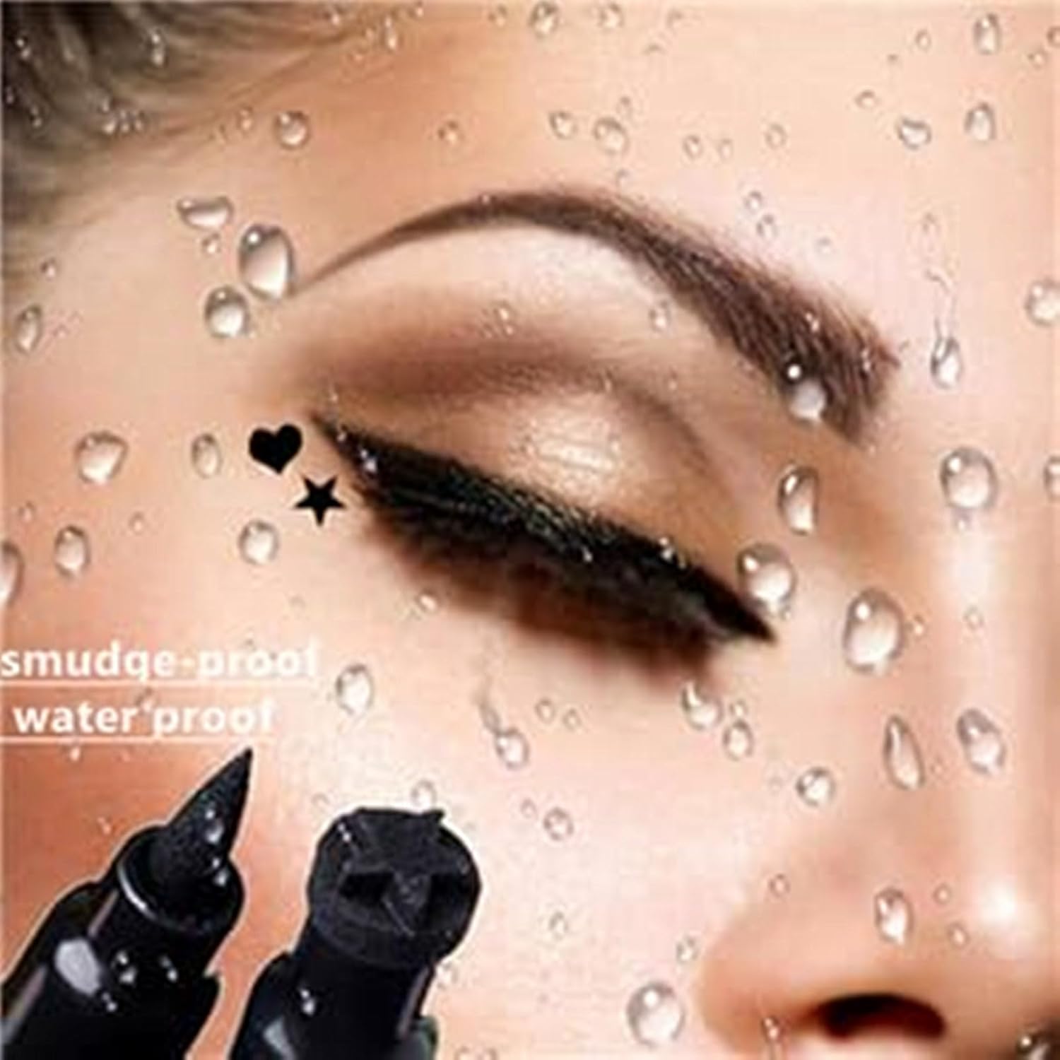 Go Ho 2PCS Waterproof Liquid Eyeliner Stamps Black Red Heart Design