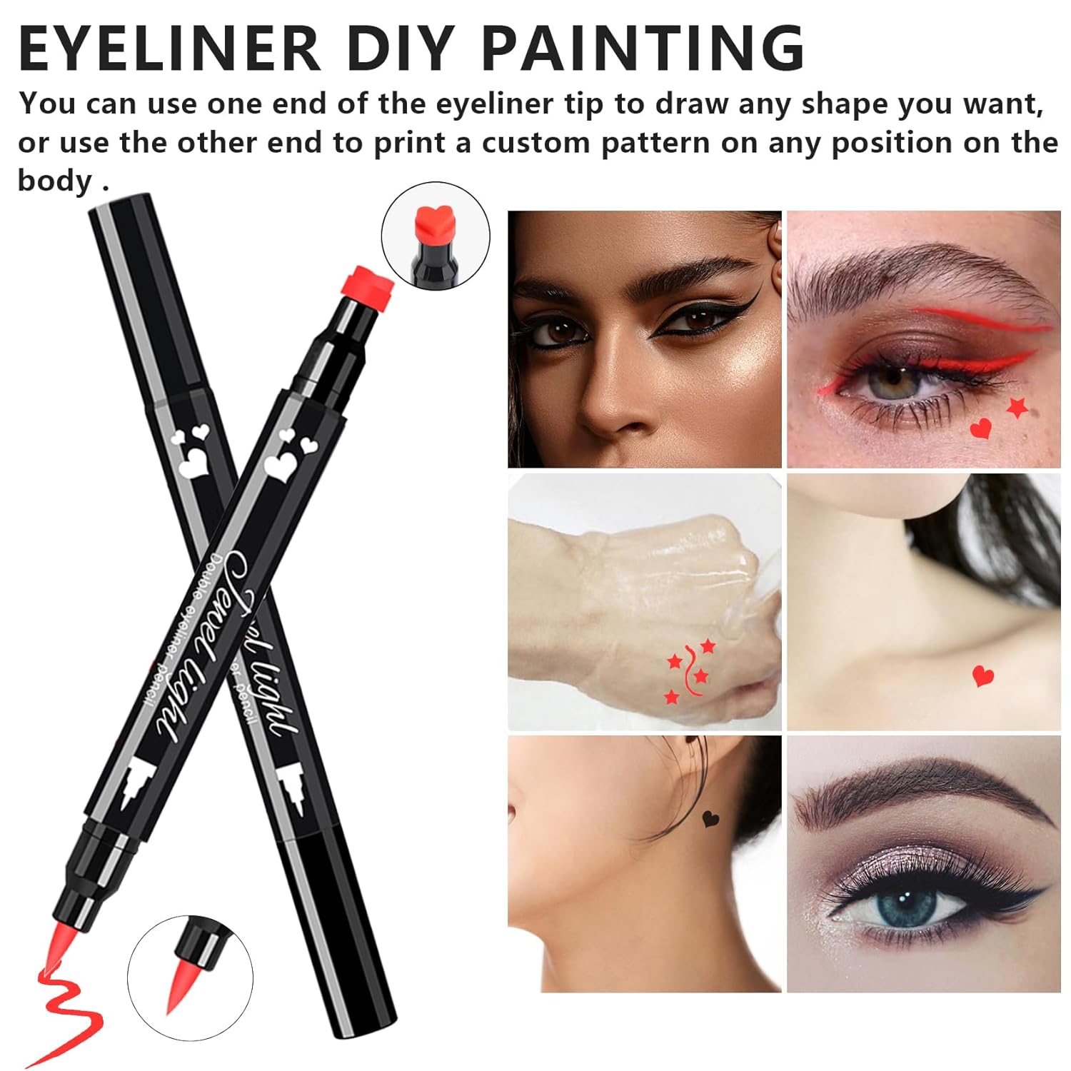 2PCS Red Black Heart Stamp Eyeliner for Costume Makeup