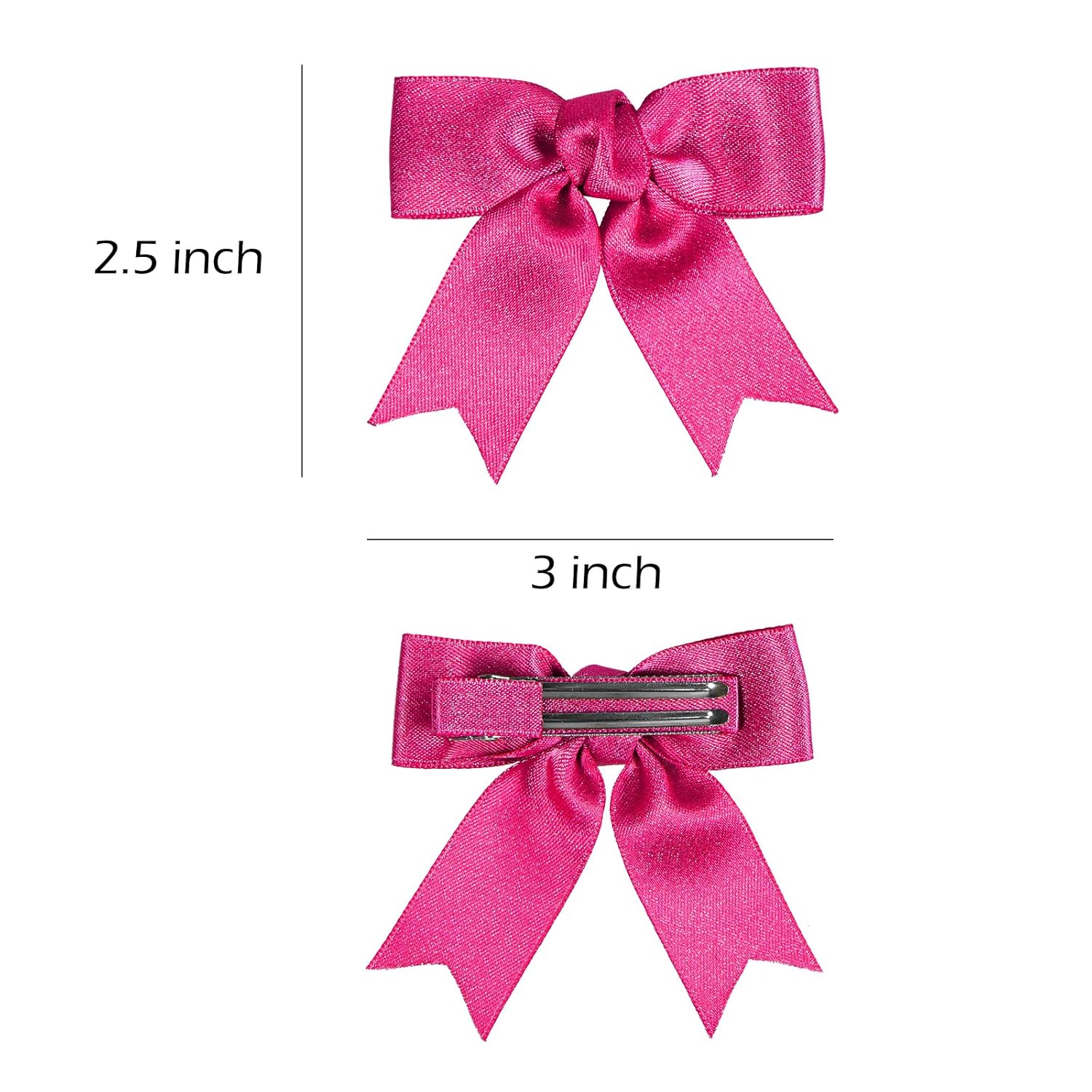 KCHIES Glitter Hot Pink Hair Bow Clips 3 Handmade Pair
