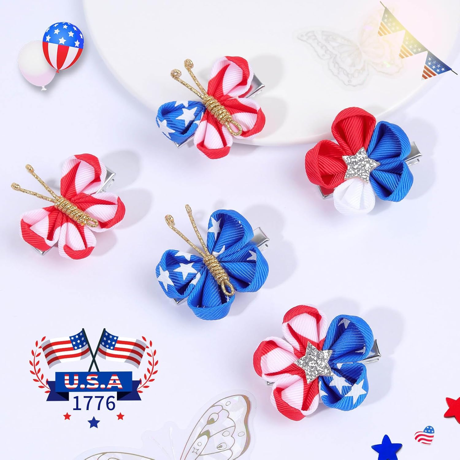 10PCS 4th of July Butterfly Hair Clips with Alligator Clips