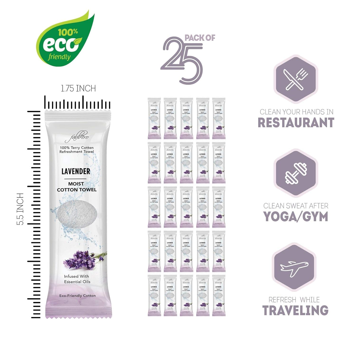 FABBPRO Oshibori Moist Terry Cotton Towels 50 Pack - Lemon Lavender Scented