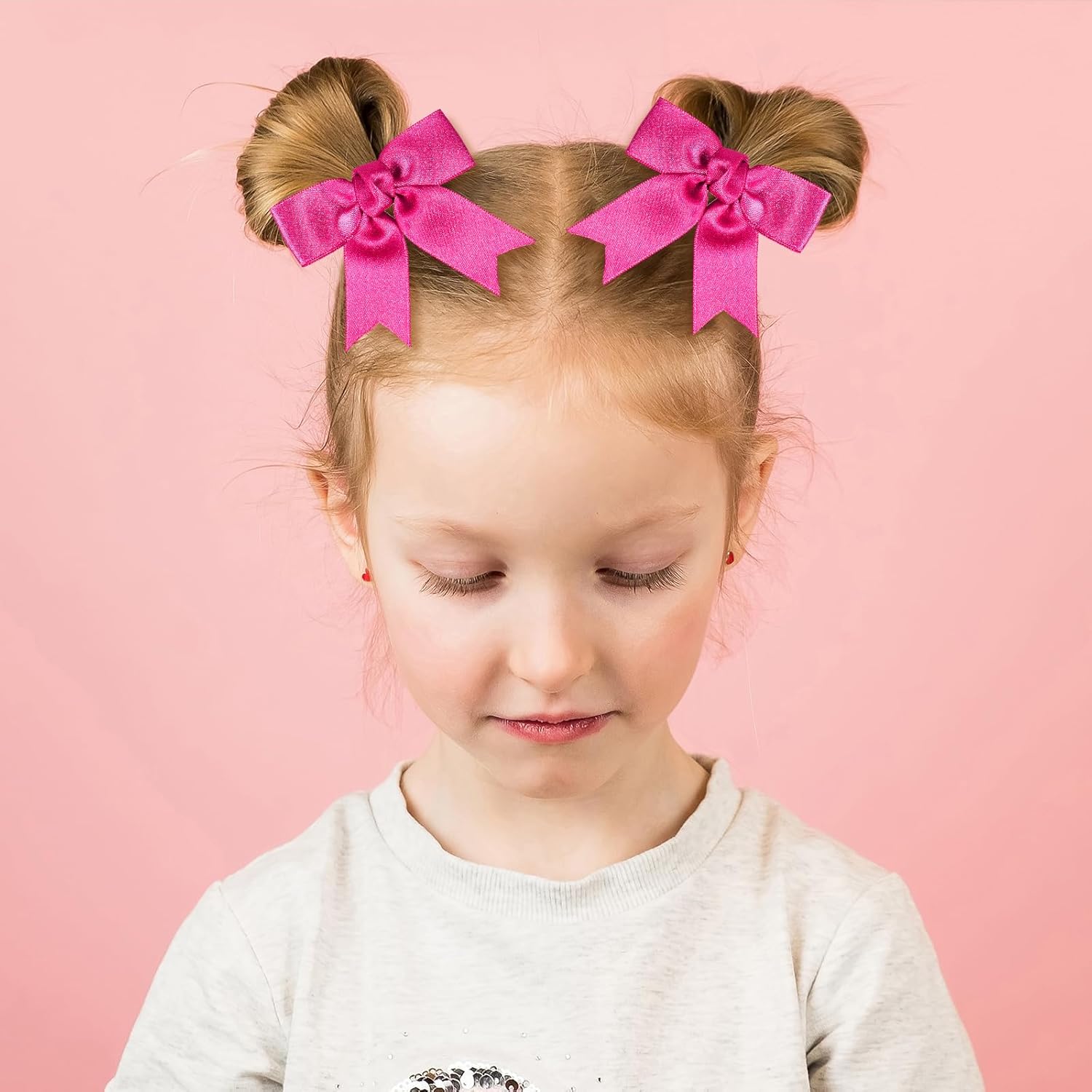 KCHIES Glitter Hot Pink Hair Bow Clips 3 Handmade Pair