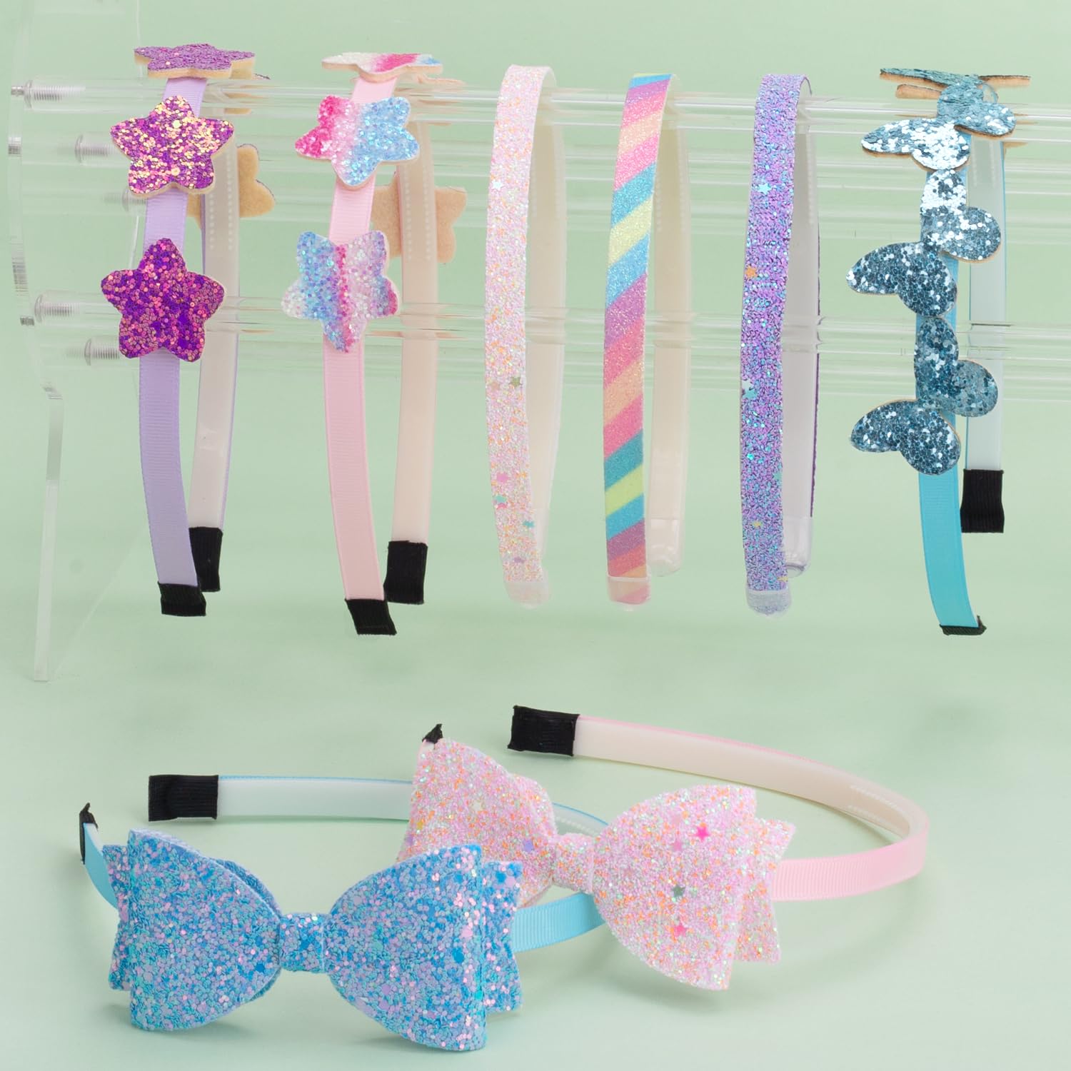 Deoot Glitter Headbands for Girls 8-Pack Butterfly Bow Style