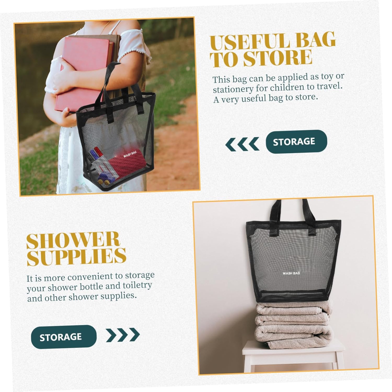 FOYTOKI Nylon Mesh Shower Tote Bag Portable Toiletry Organizer