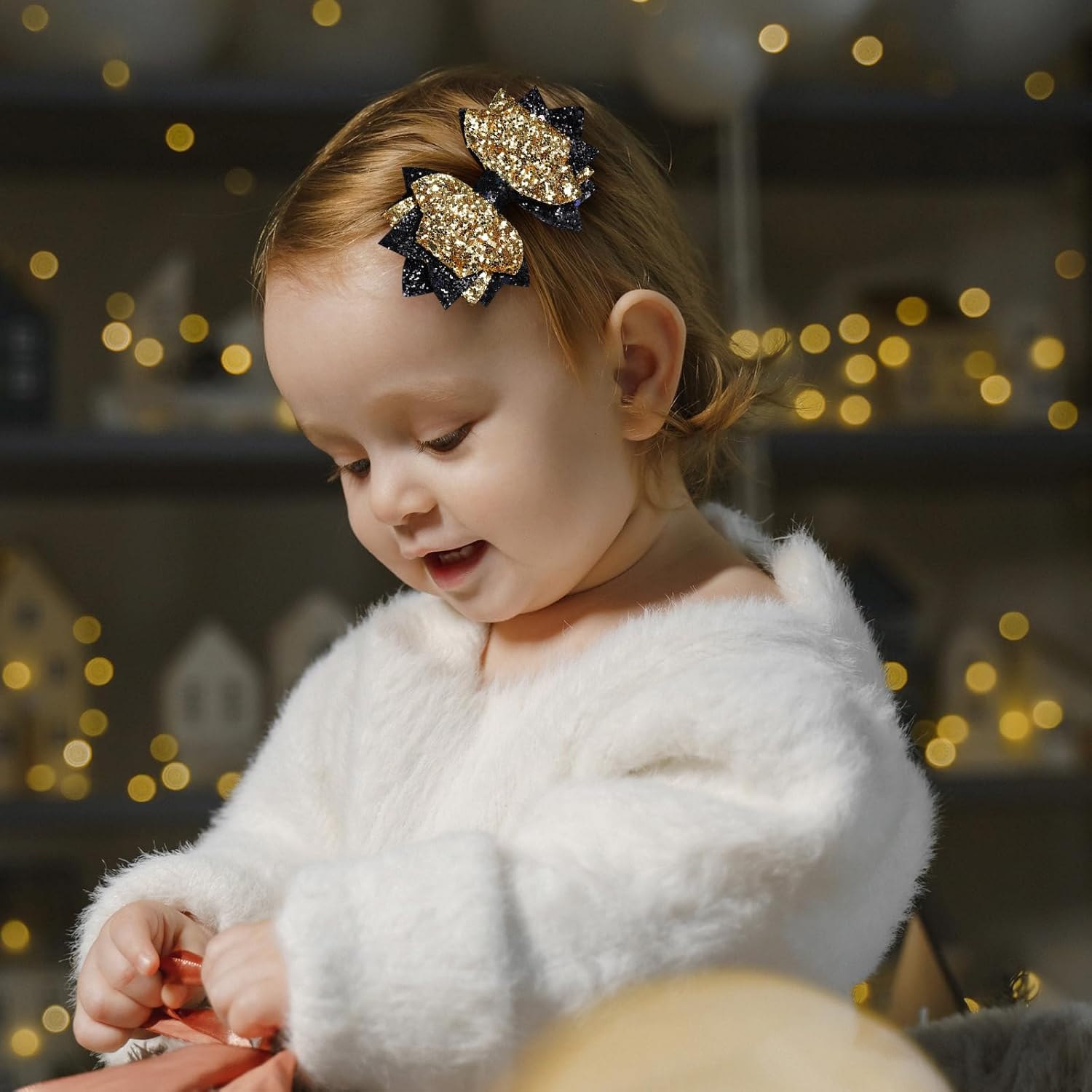 Glitter Gold-Black Hair Bow Clips for Graduation and School