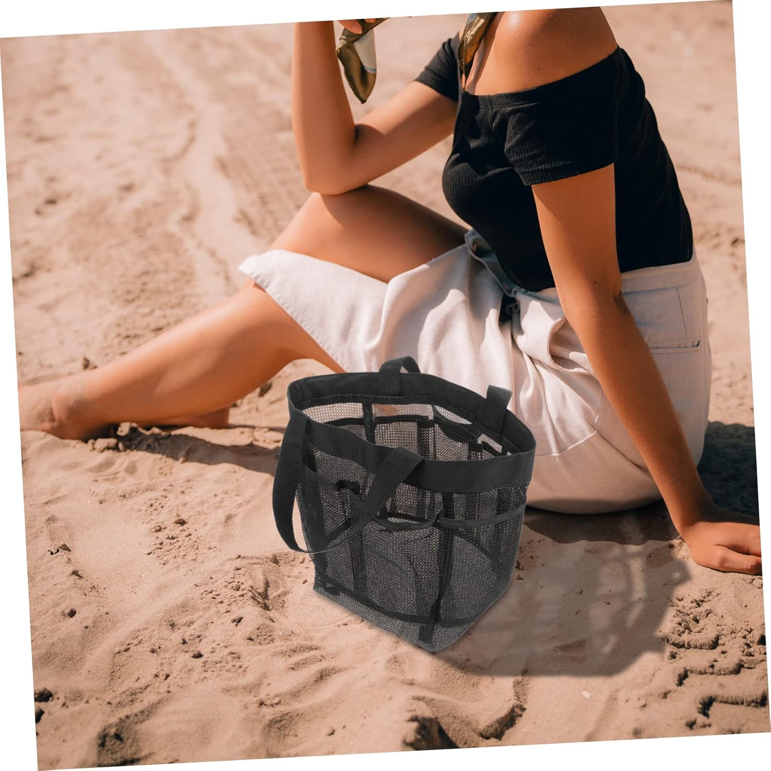 DRESSOOS 2pcs Portable Mesh Beach Bag 1