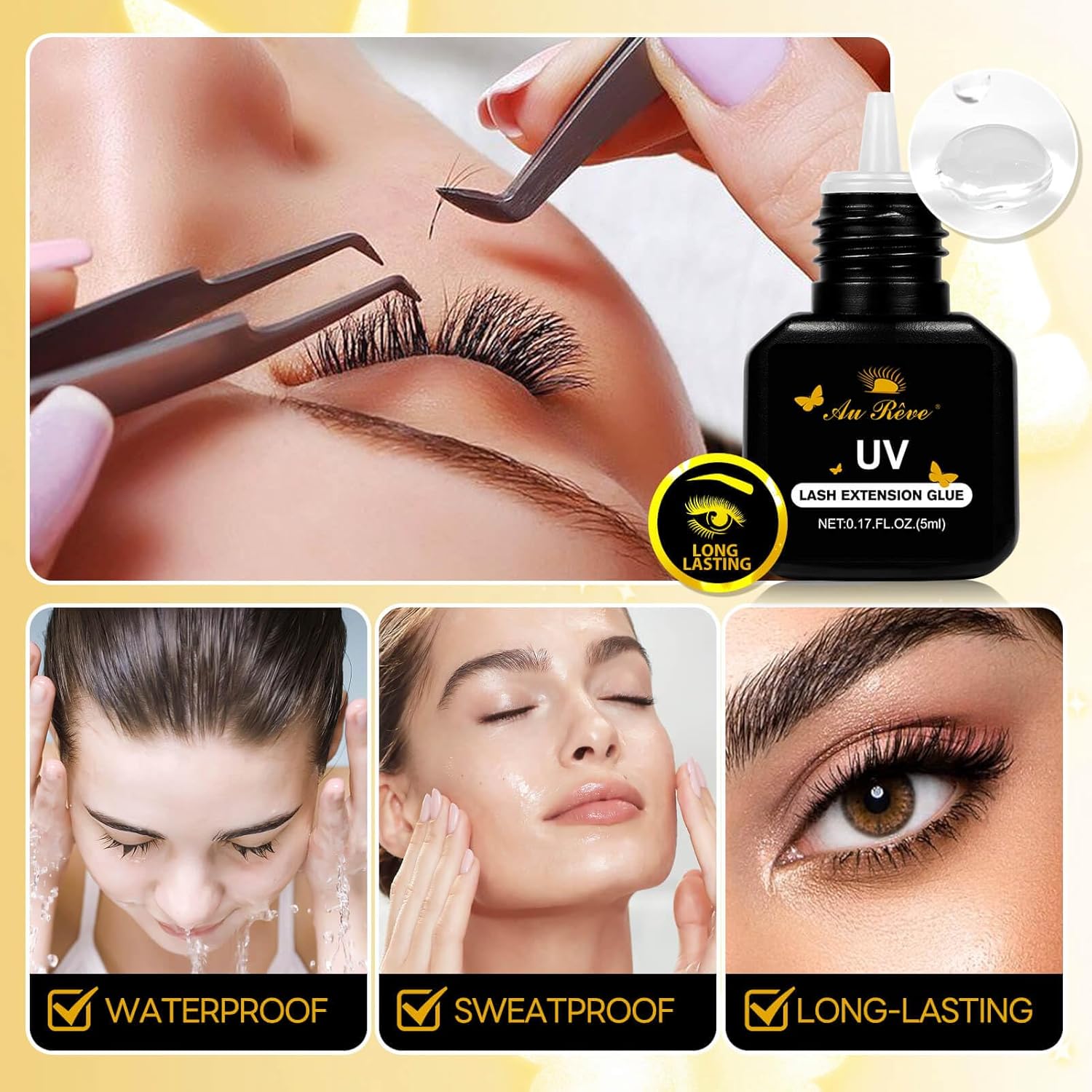 AuReve UV Eyelash Glue 5ml 1-Second Quick-Drying