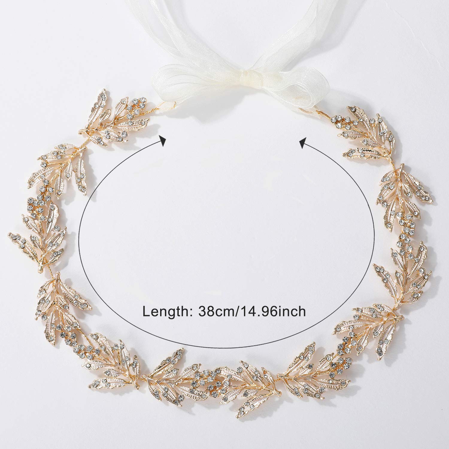 SWEETV Leaf Bridal Headband with Rhinestones