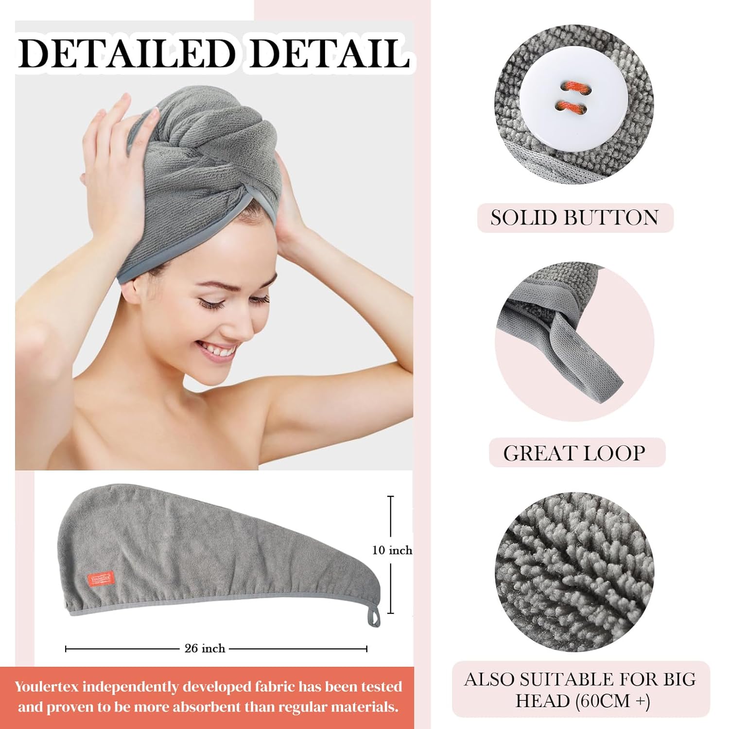 YoulerTex Microfiber Hair Towel 2 Pack