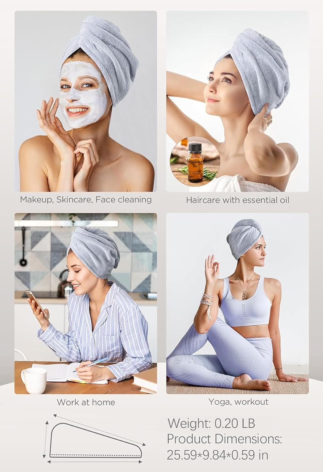 Hicober Microfiber Hair Towel Set 3-Pack Anti-Frizz Drying Wrap