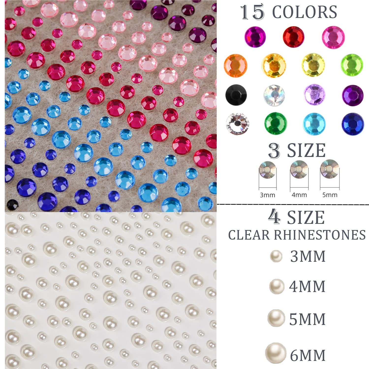 1250 Pcs Self Adhesive Rainbow Face Gems for DIY Makeup