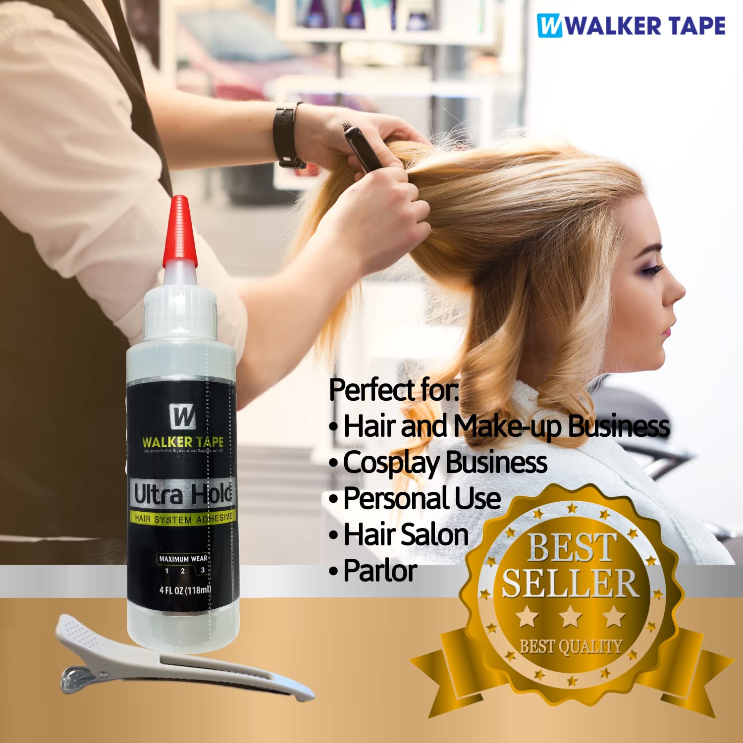 Walker Tape Ultra Hold Wig Adhesive 4oz with Sectioning Clip