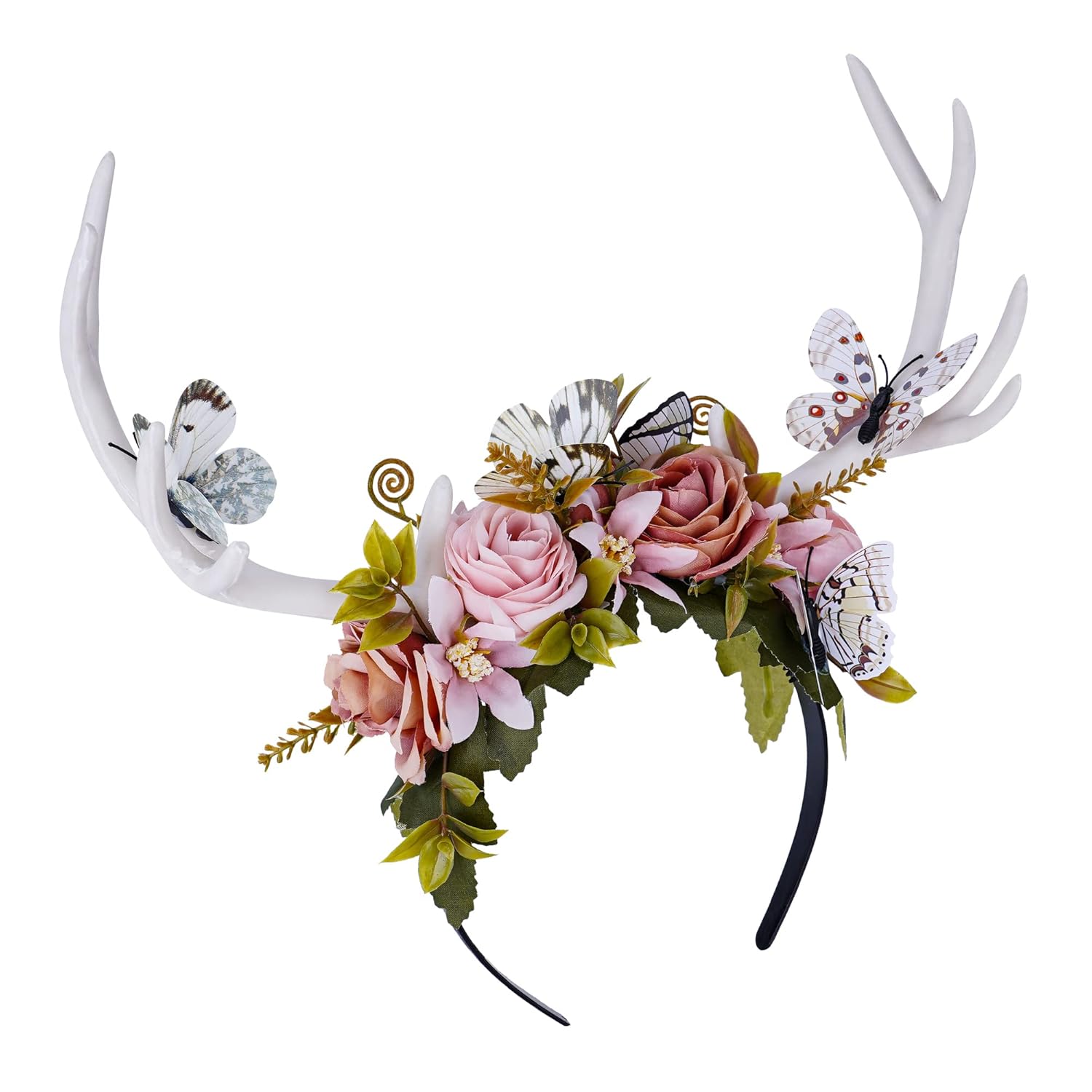 MOSTORY White Antler Headband with Flower Crown for Women Girls