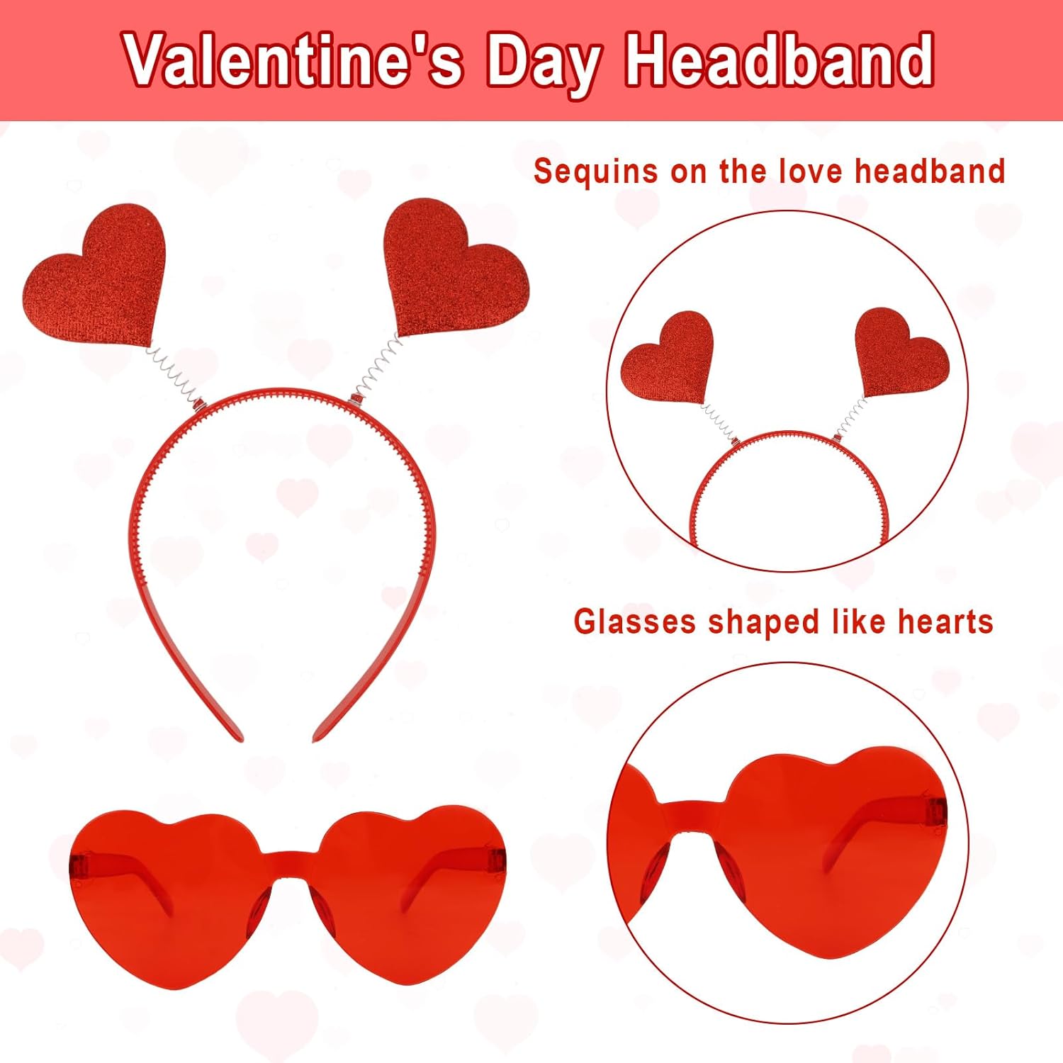 GAFATORY Heart Headband and Sunglasses Set 1