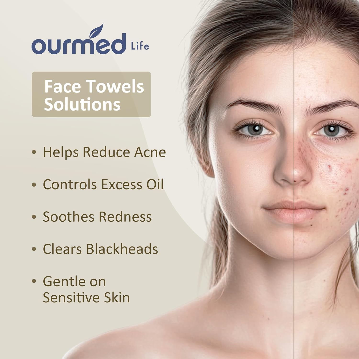 Ourmed Life Face Towels - 10x12 XL Size 50 Count Biodegradable