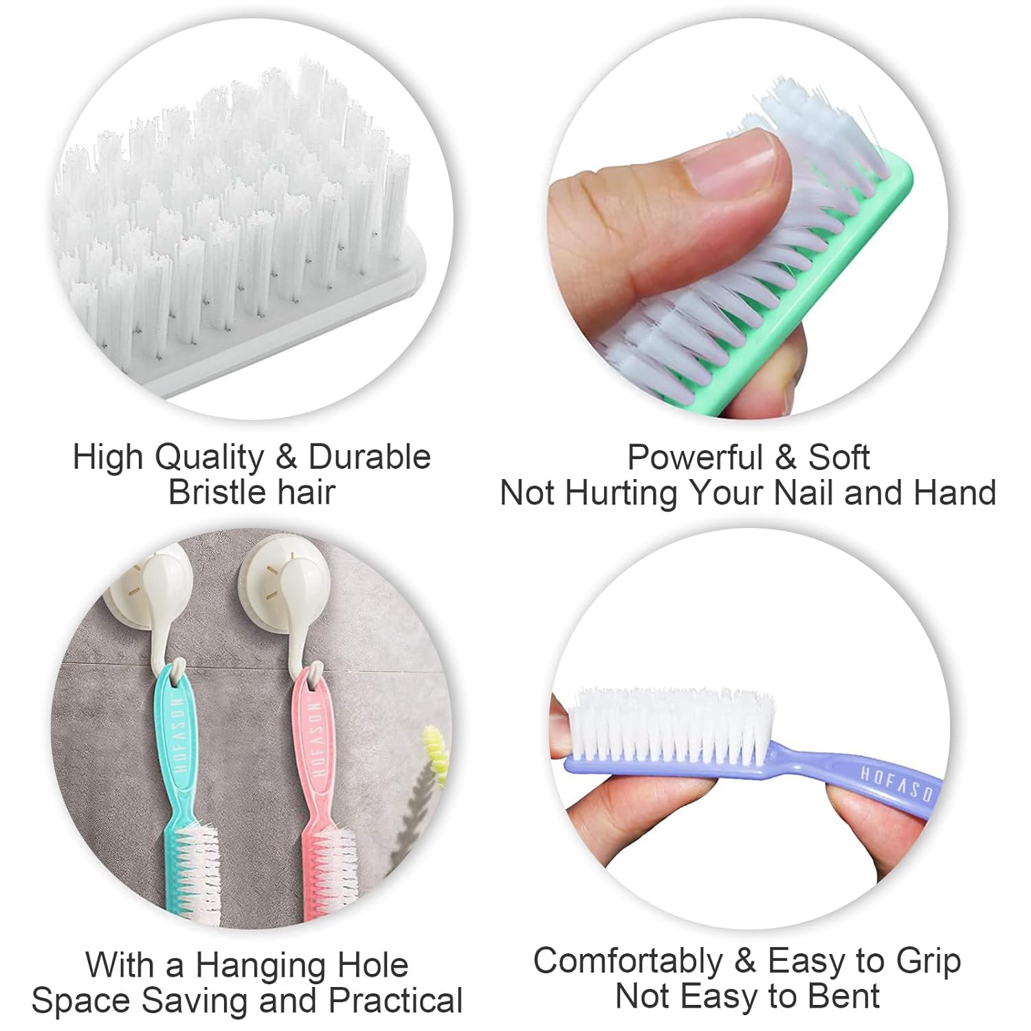 HOFASON 6 Pack Nail Brush Set for Fingernails Toenails