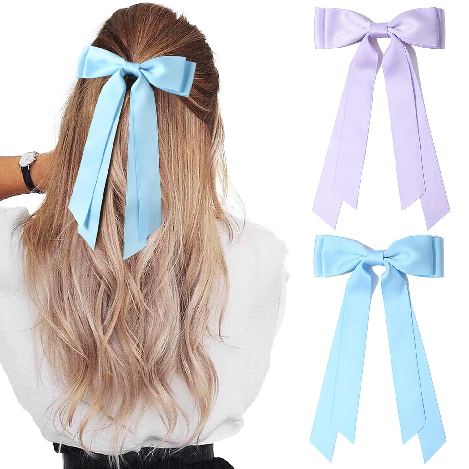 Aileam 2PCS Silky Satin Hair Bows for Girls and Toddlers