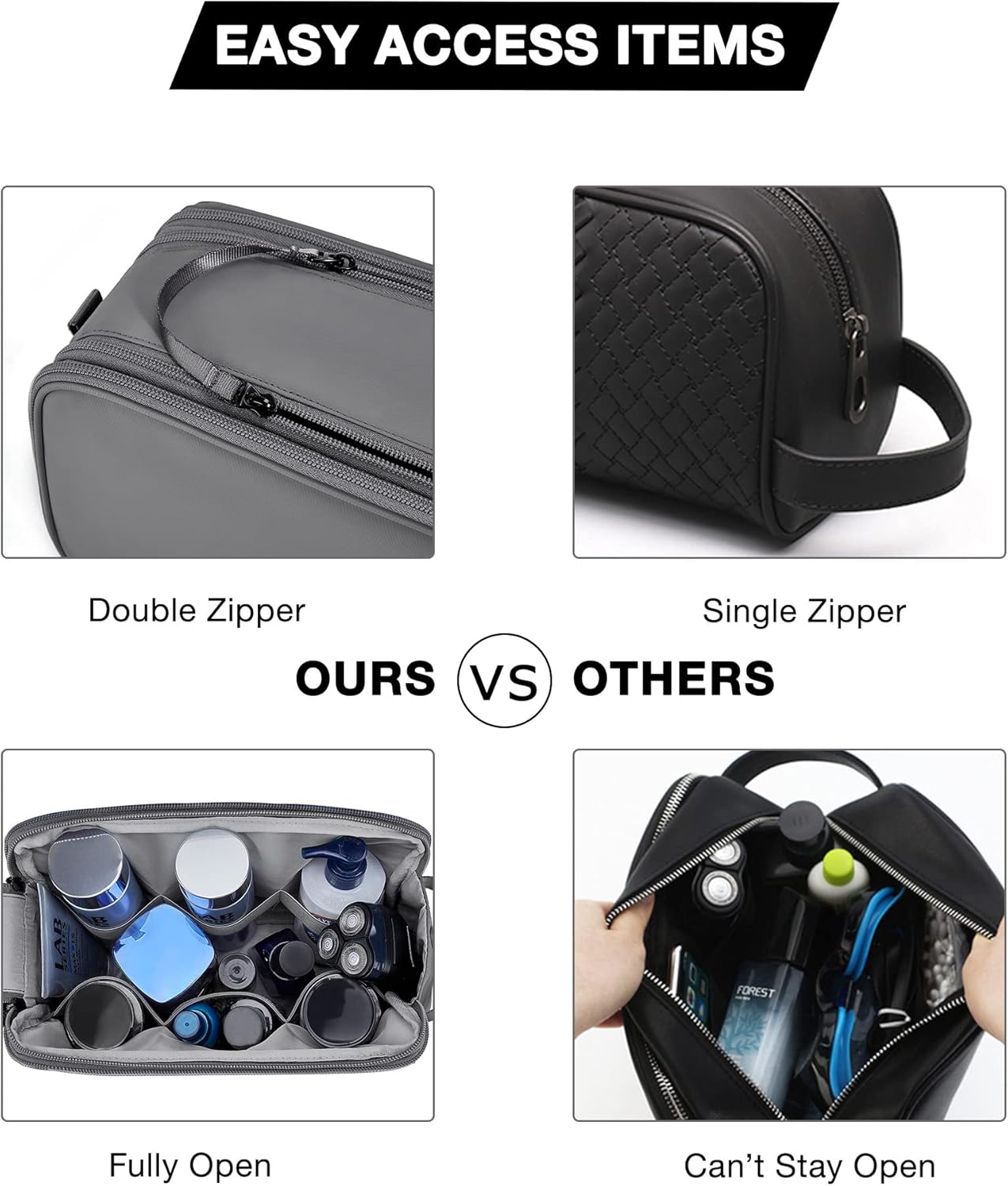 BAGSMART Toiletry Bag for Men - Grey Large