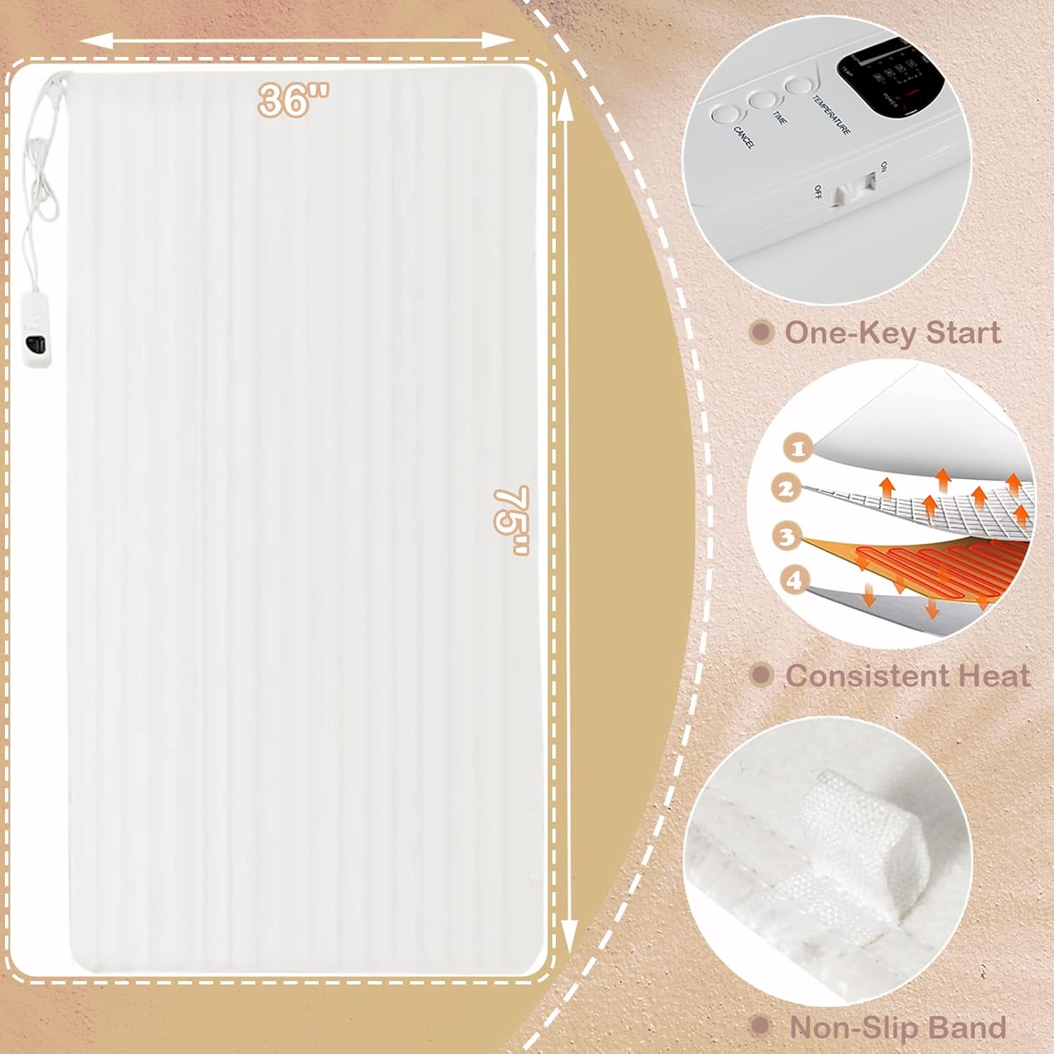 WELLHUT Heated Massage Table Pad with 5 Heat Levels and 8 Timer Settings
