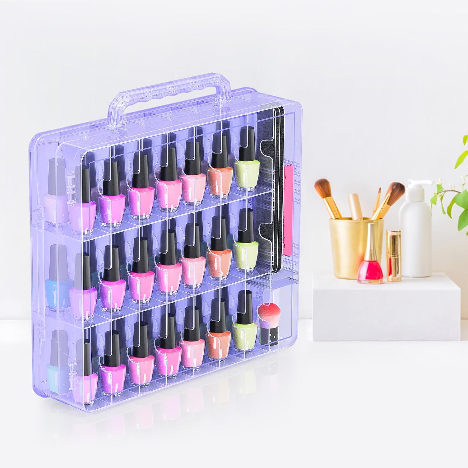 Beloving 48-Bottle Nail Polish Organizer Purple Case