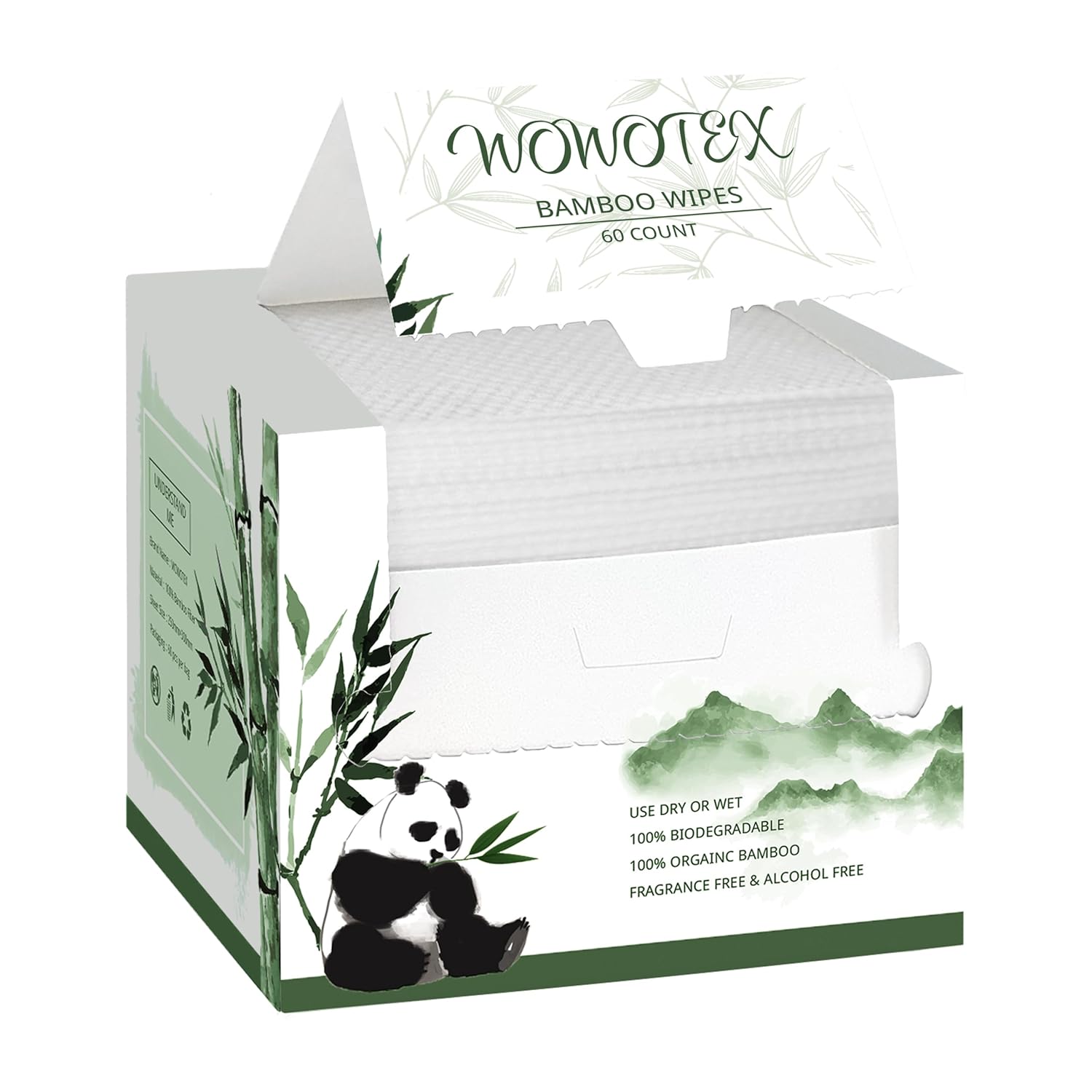 WOWOTEX Bamboo Viscose Face Wipes 60 Count Biodegradable