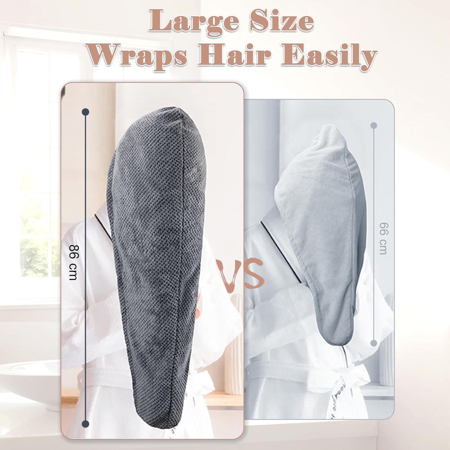 FREATECH 2-Pack Large Microfiber Hair Towel with Elastic Band