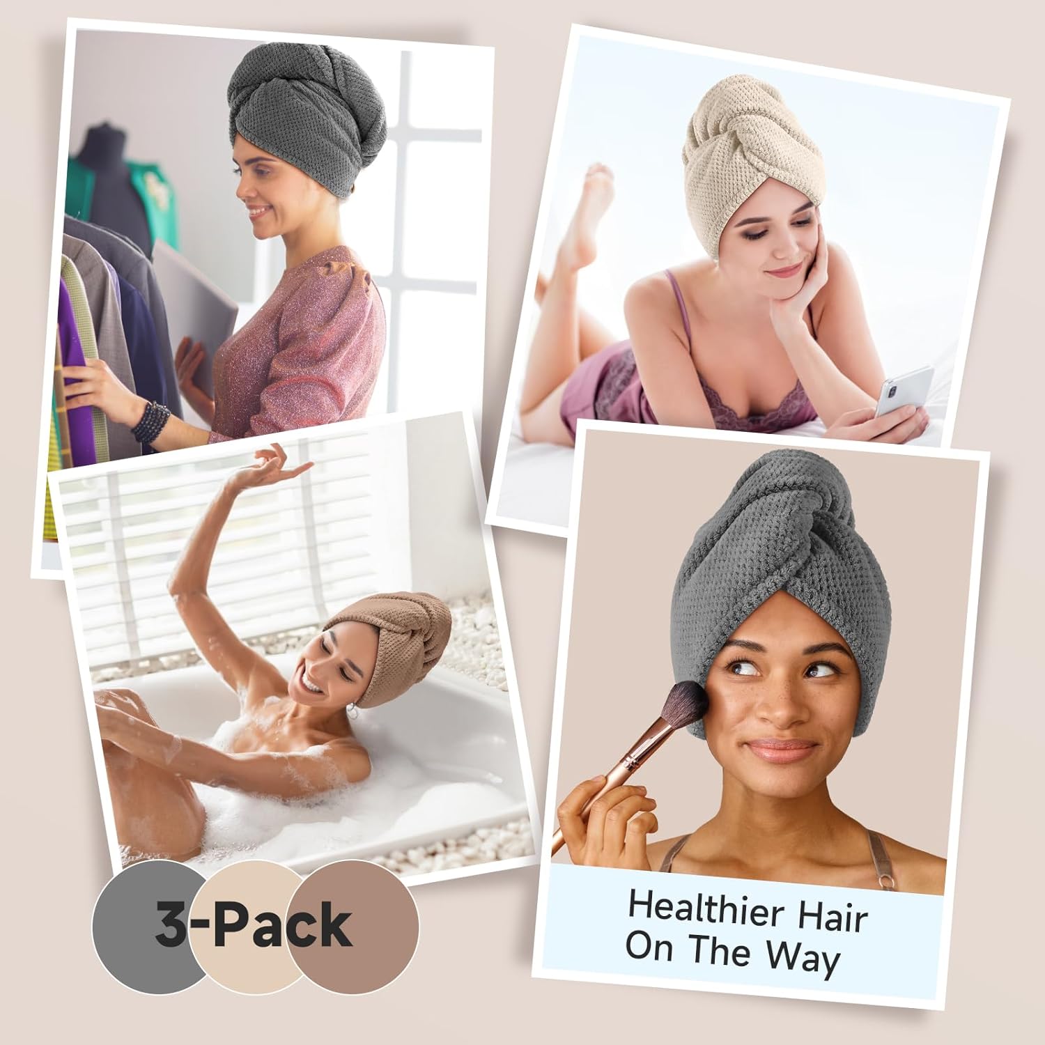 Umisleep 3 Pack Microfiber Hair Towel Wrap for Curly Hair