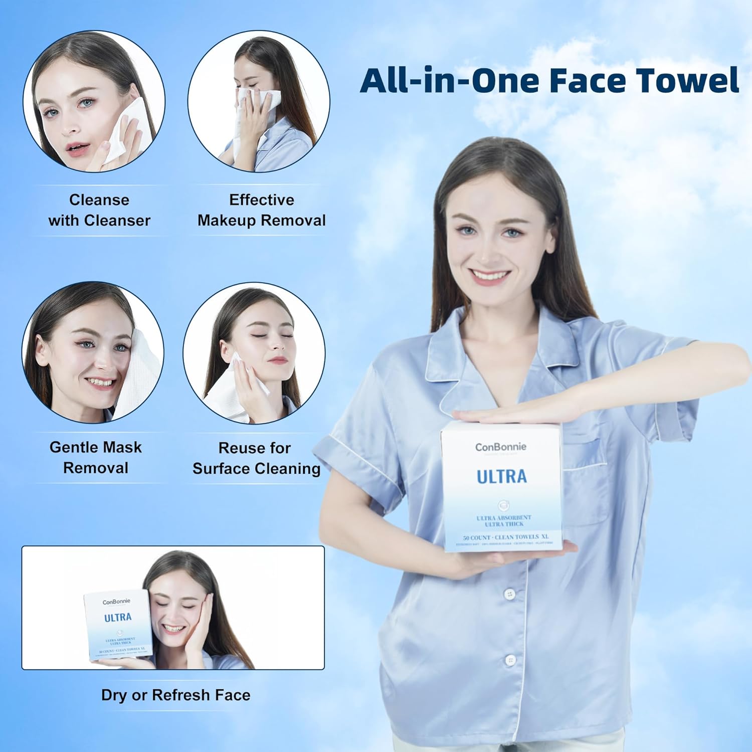Conbonnie Disposable Face Towel XL 1012 100 Count 2 Pack