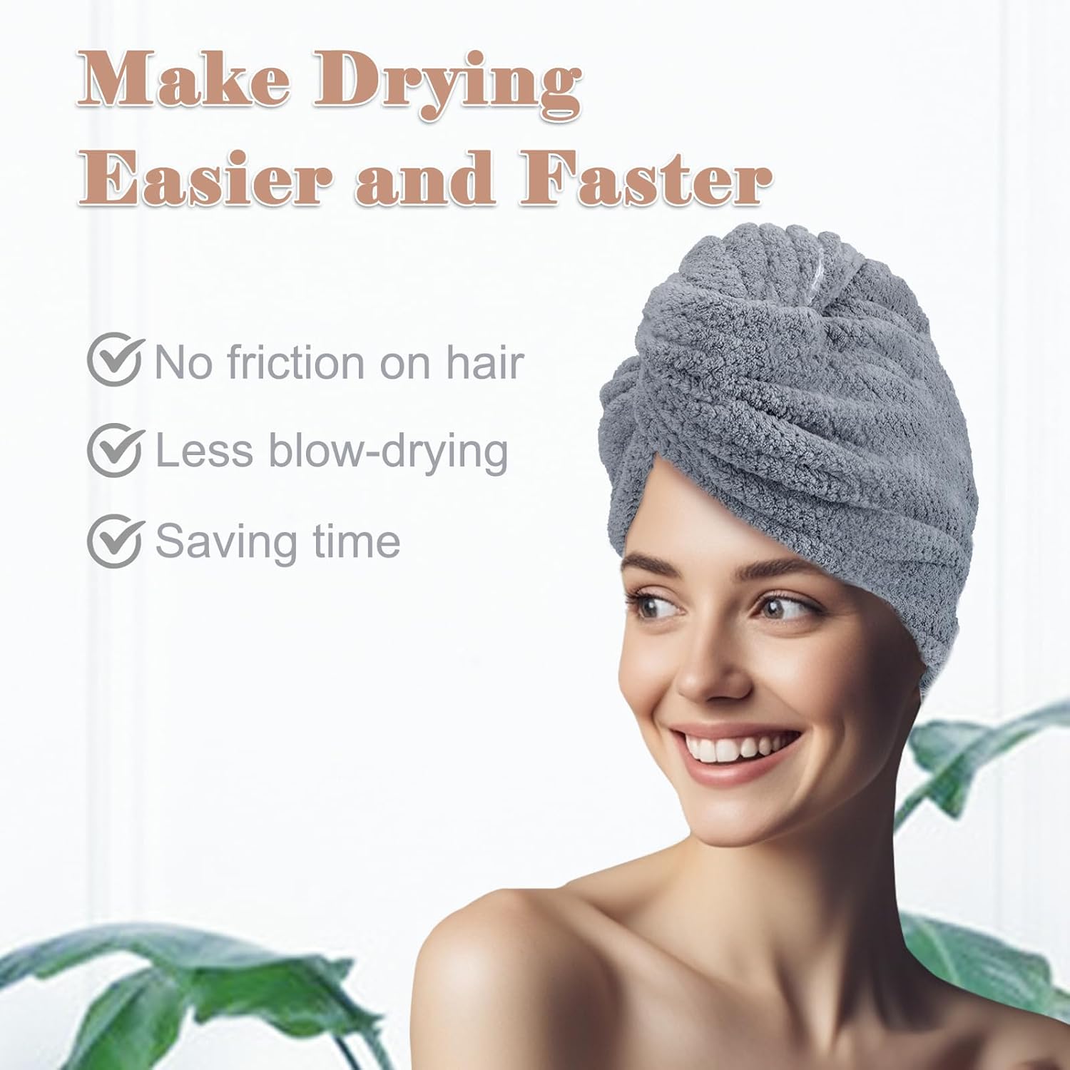 FREATECH 2-Pack Large Microfiber Hair Towel with Elastic Band