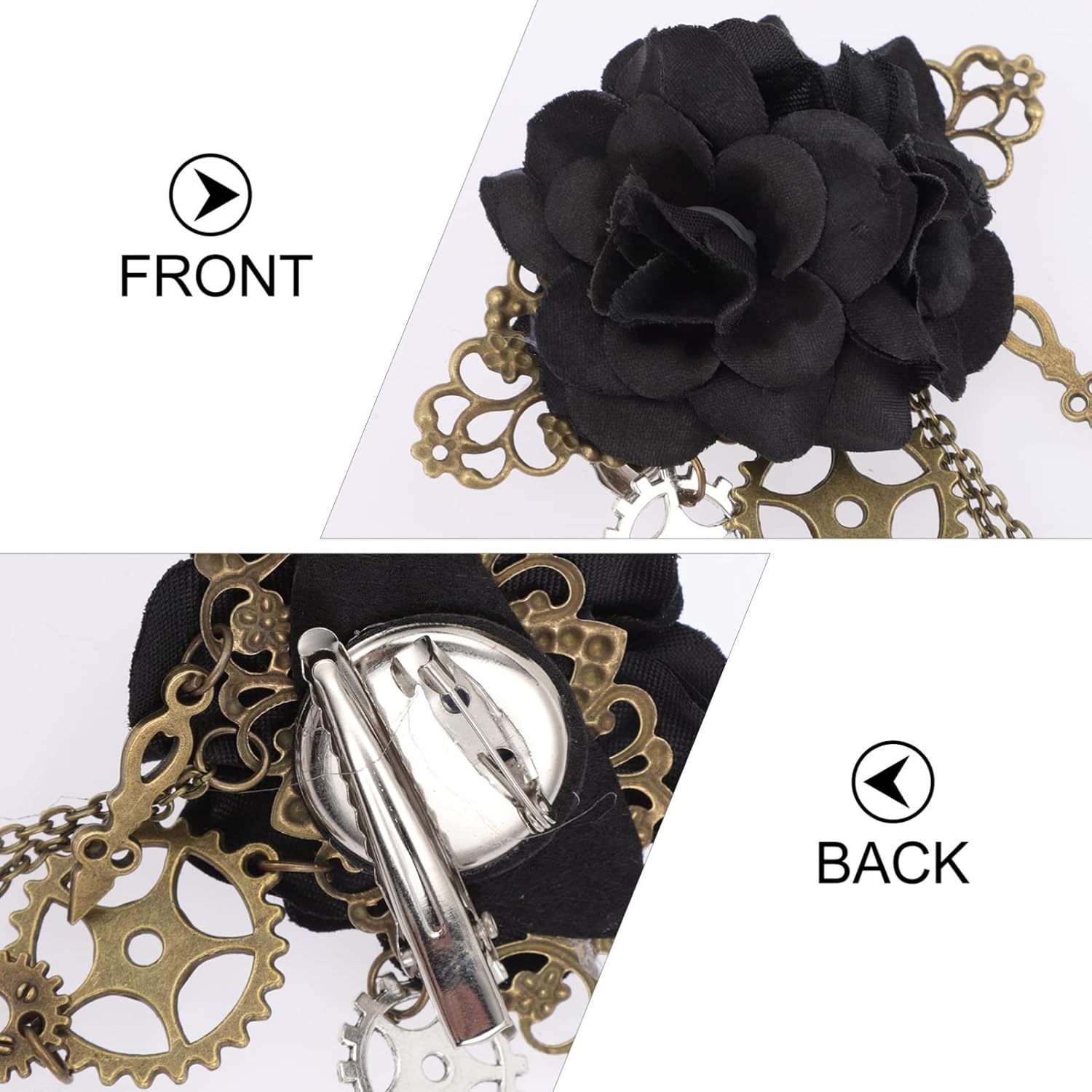 Beaupretty Steampunk Tassel Hair Clips with Rose and Chain Design