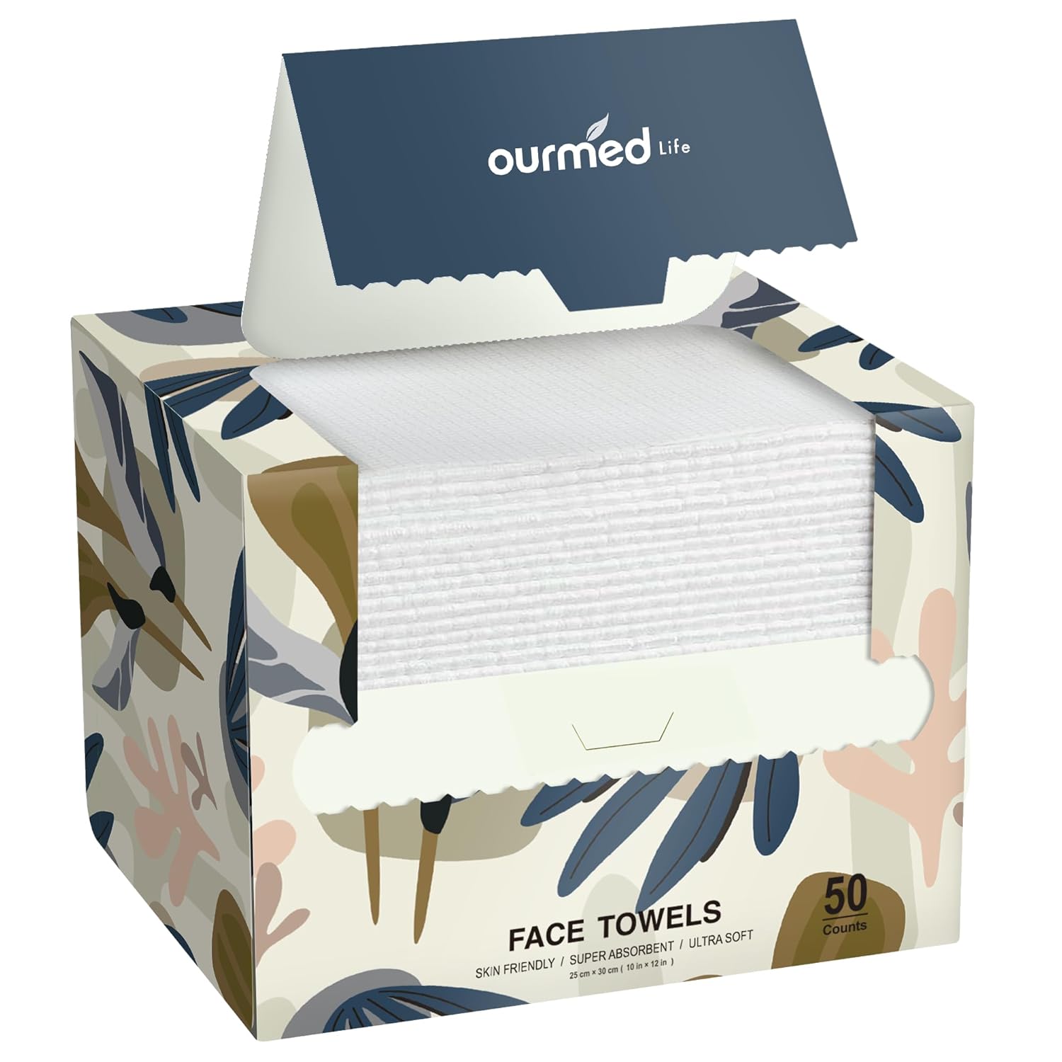Ourmed Life Face Towels - 10x12 XL Size 50 Count Biodegradable