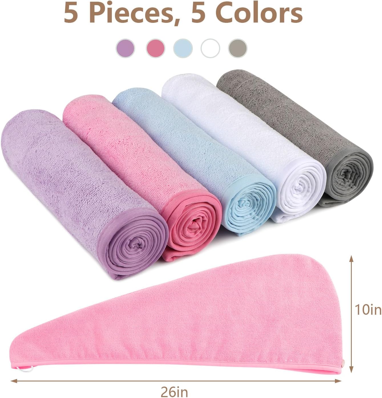 AIDEA Microfiber Hair Towel Wrap 5 Pack