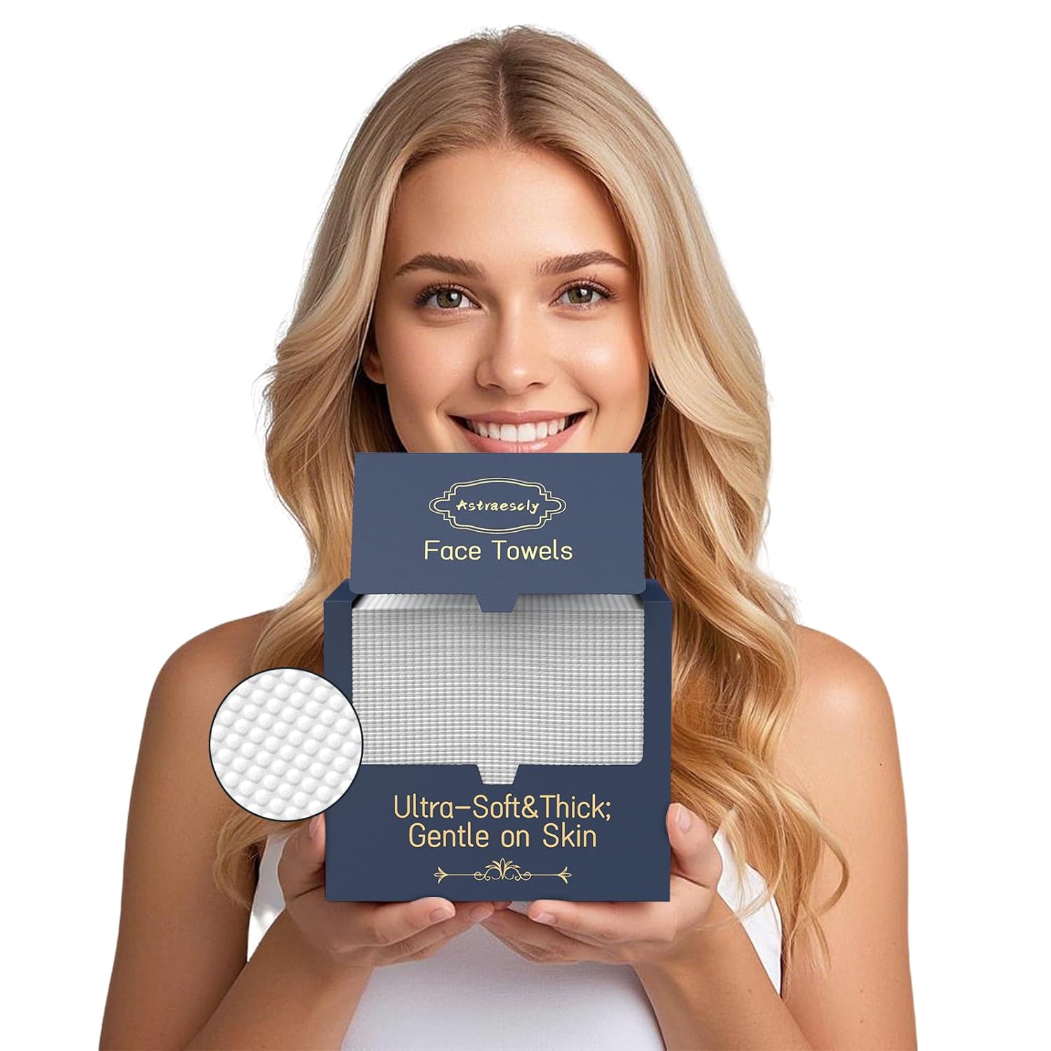 Astraescly XL Face Towel 10x12 Inches 50 Ct Dual-Side Biodegradable
