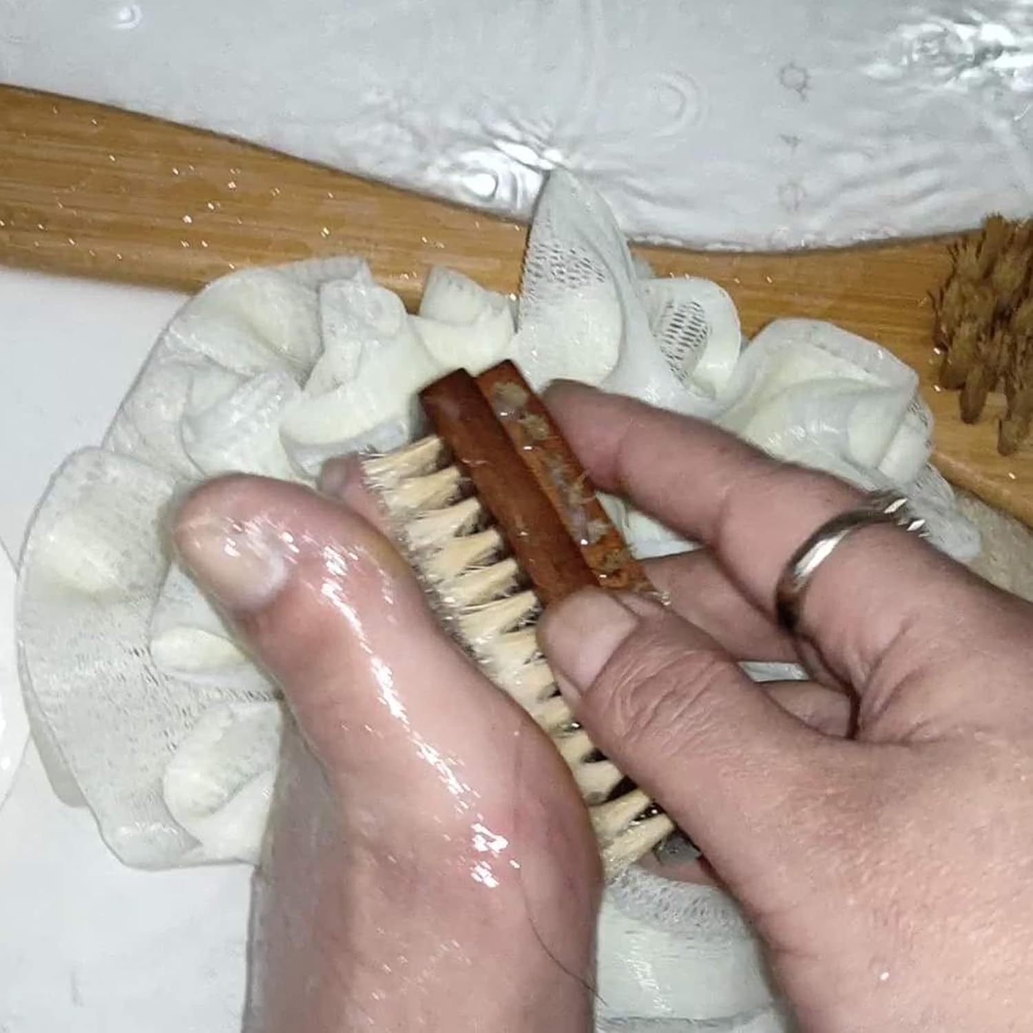 NewFerU Rosewood Two-Sided Nail Brush with Boar Bristles