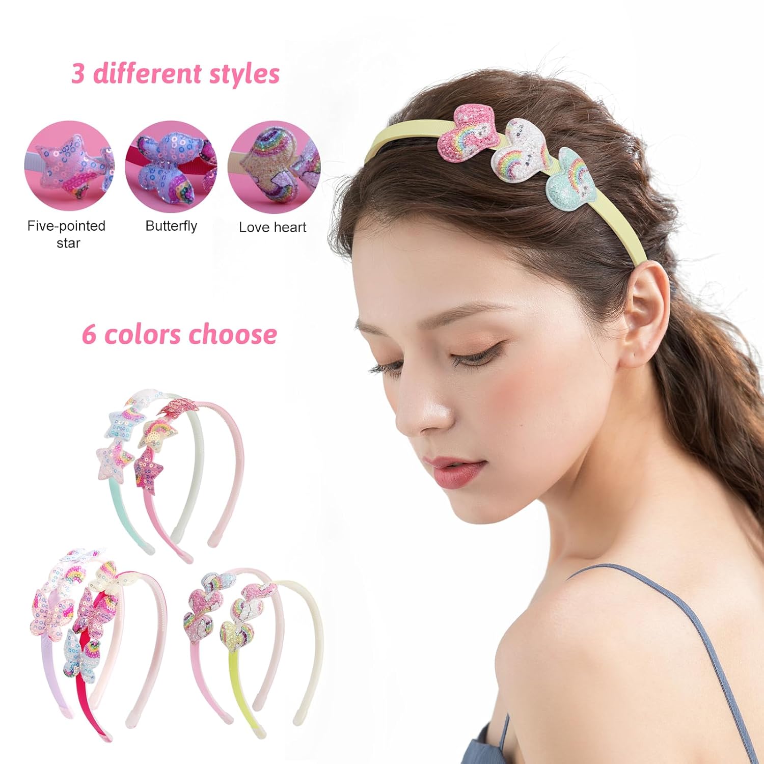 Fishdown Glitter Girls Headbands with Teeth 6 PCS