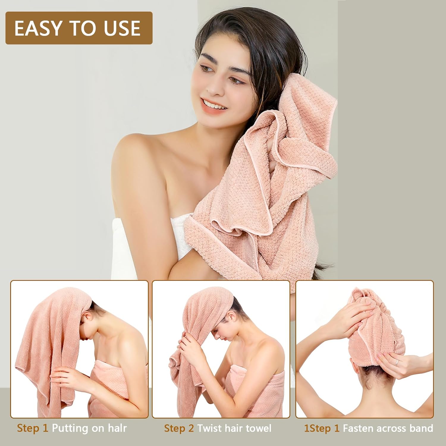 Laojbaba Microfiber Hair Towel 20X40inch Lotus Root Pink
