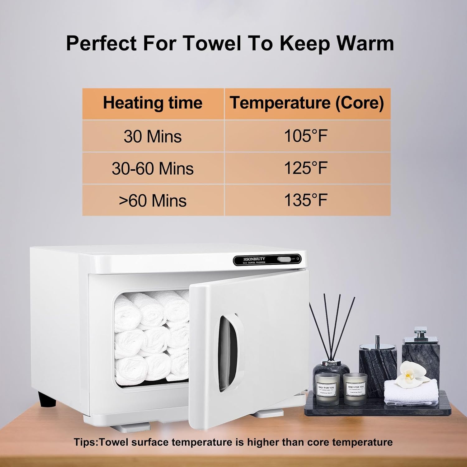 HSONBIUTY Hot Towel Warmer Cabinet 8L Capacity White