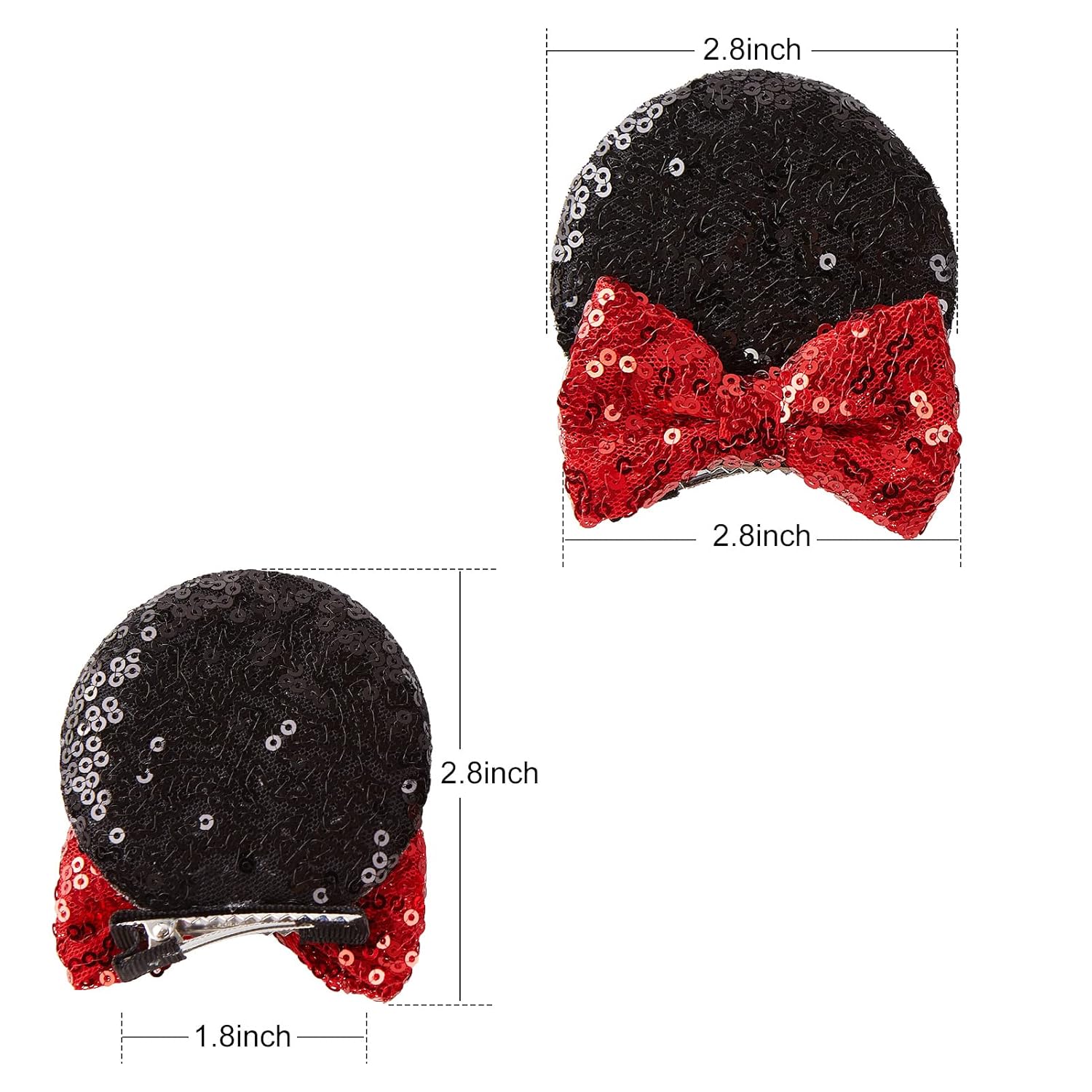 Nuolich 2 Pairs Mouse Ears Hair Clips Polka Dot Bows for Girls