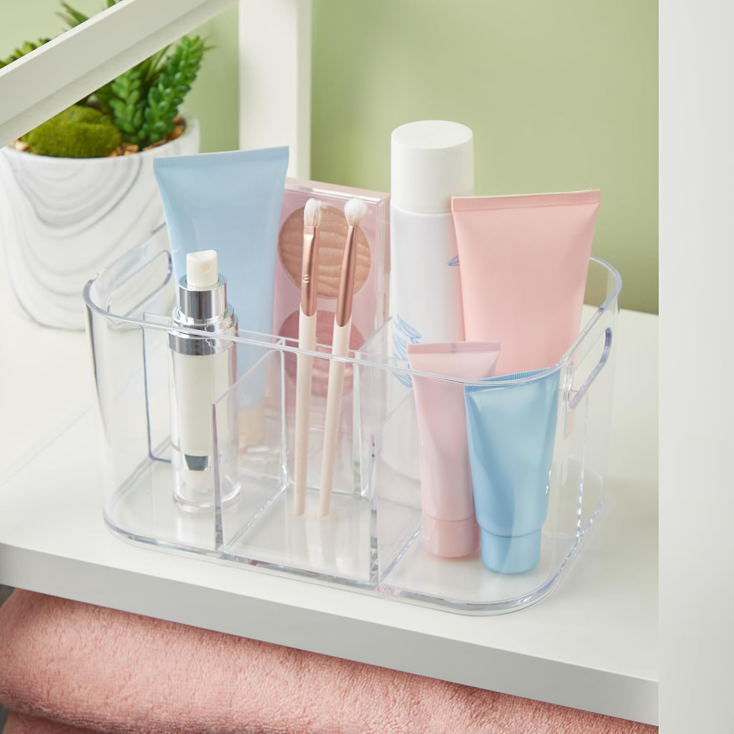 STORi Bliss 5-Compartment Makeup Organizer Clear Plastic Rectangular BPA-Free USA Made