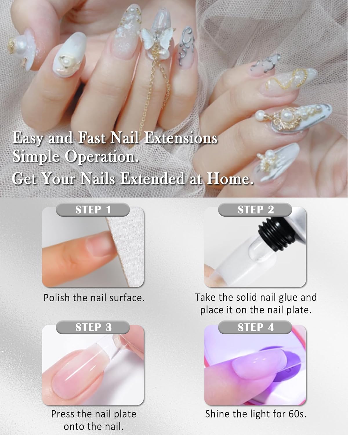 Caedelfly Solid Nail Gel - 30g for Press On Nails and Fake Nails