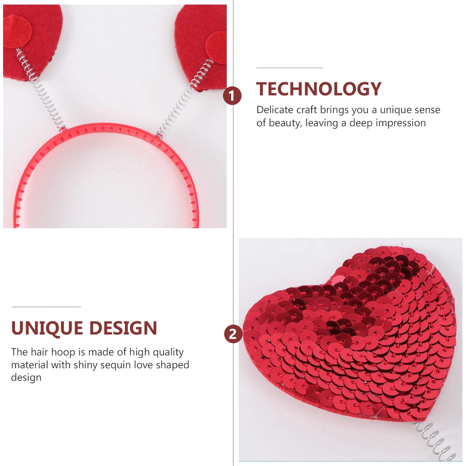 Beaupretty Heart Headband with Red Sequins