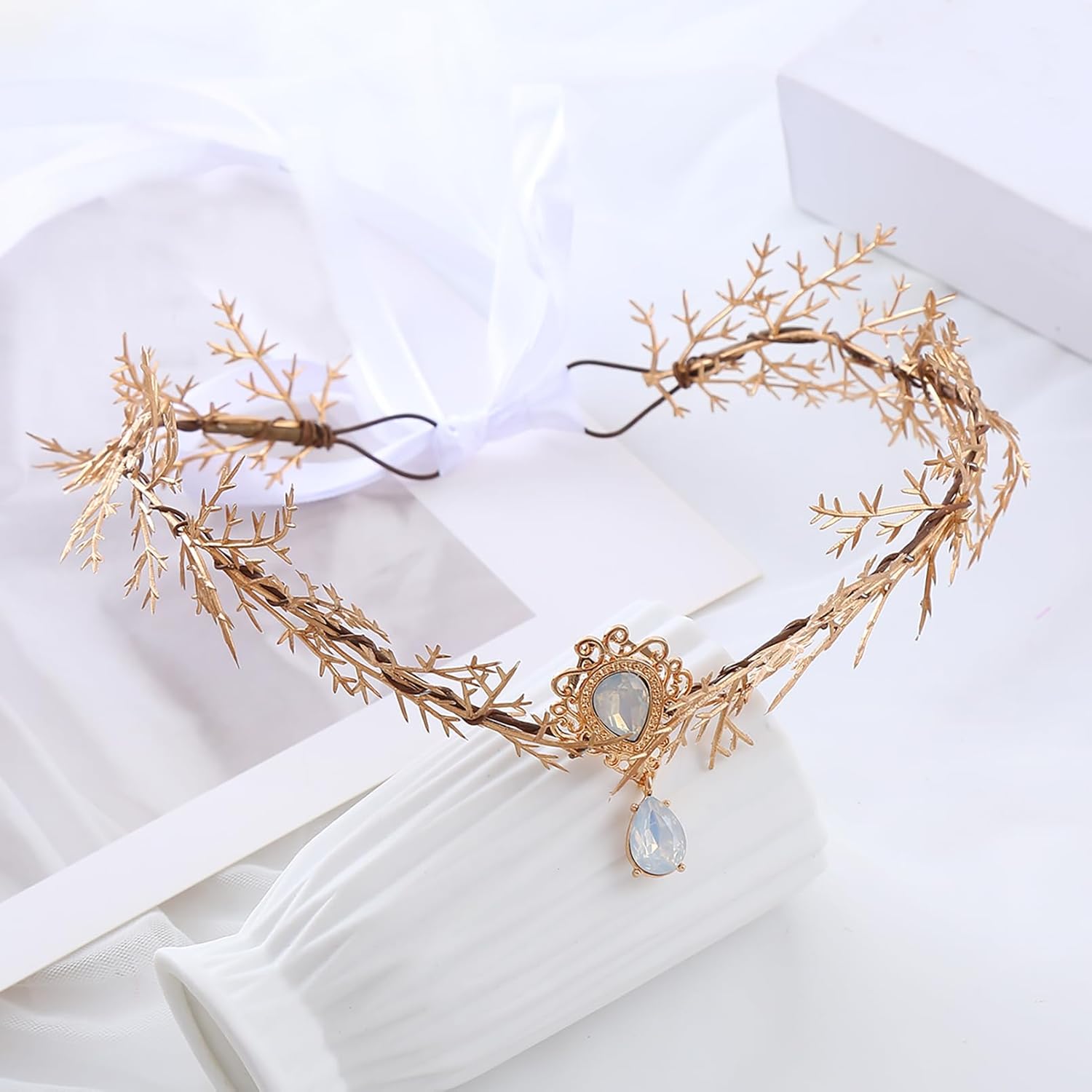 Vivivalue Gold Elf Flower Crown Headband 1